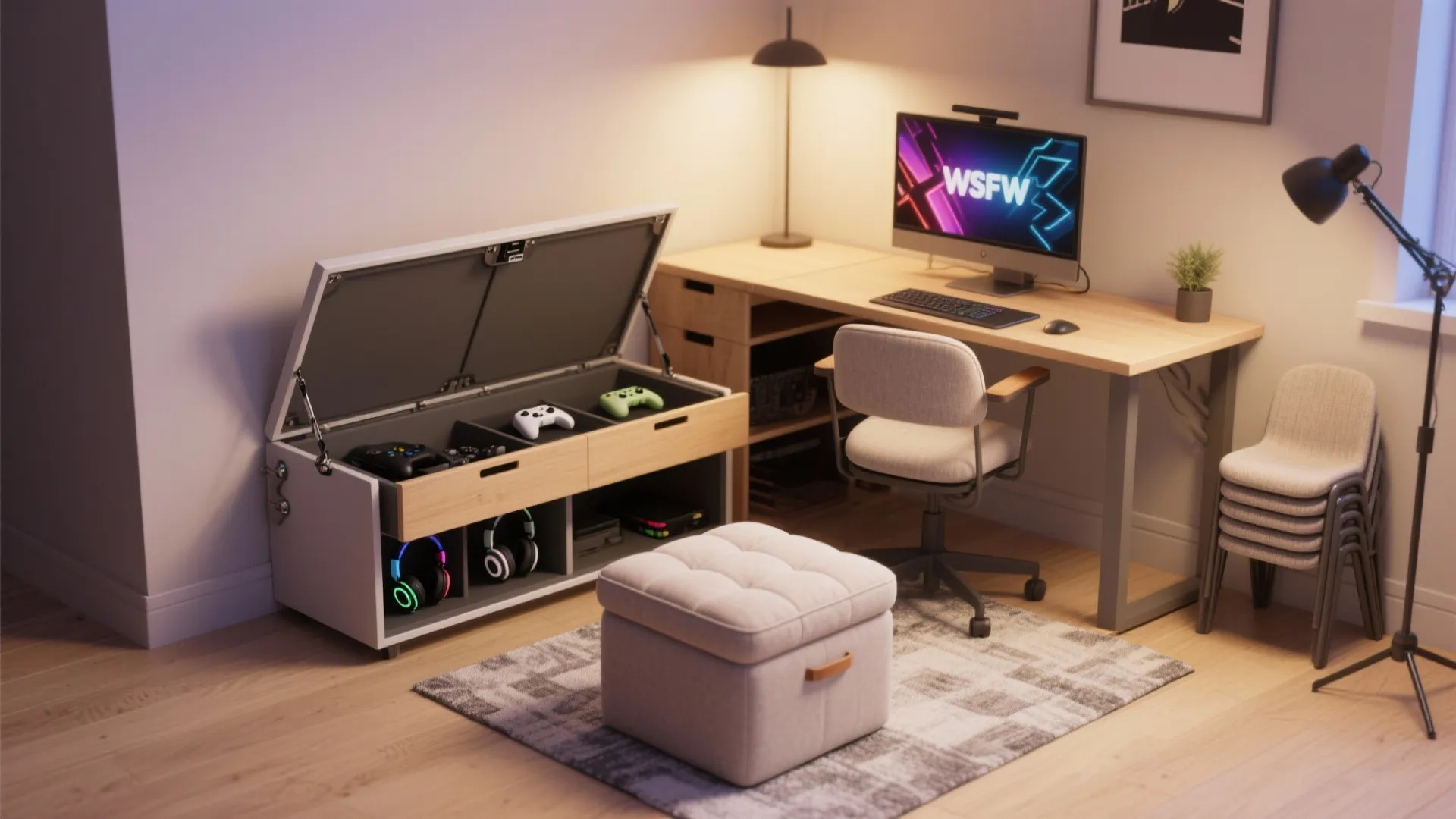 Multipurpose Seating: Ottoman Bench + Foldable Desk