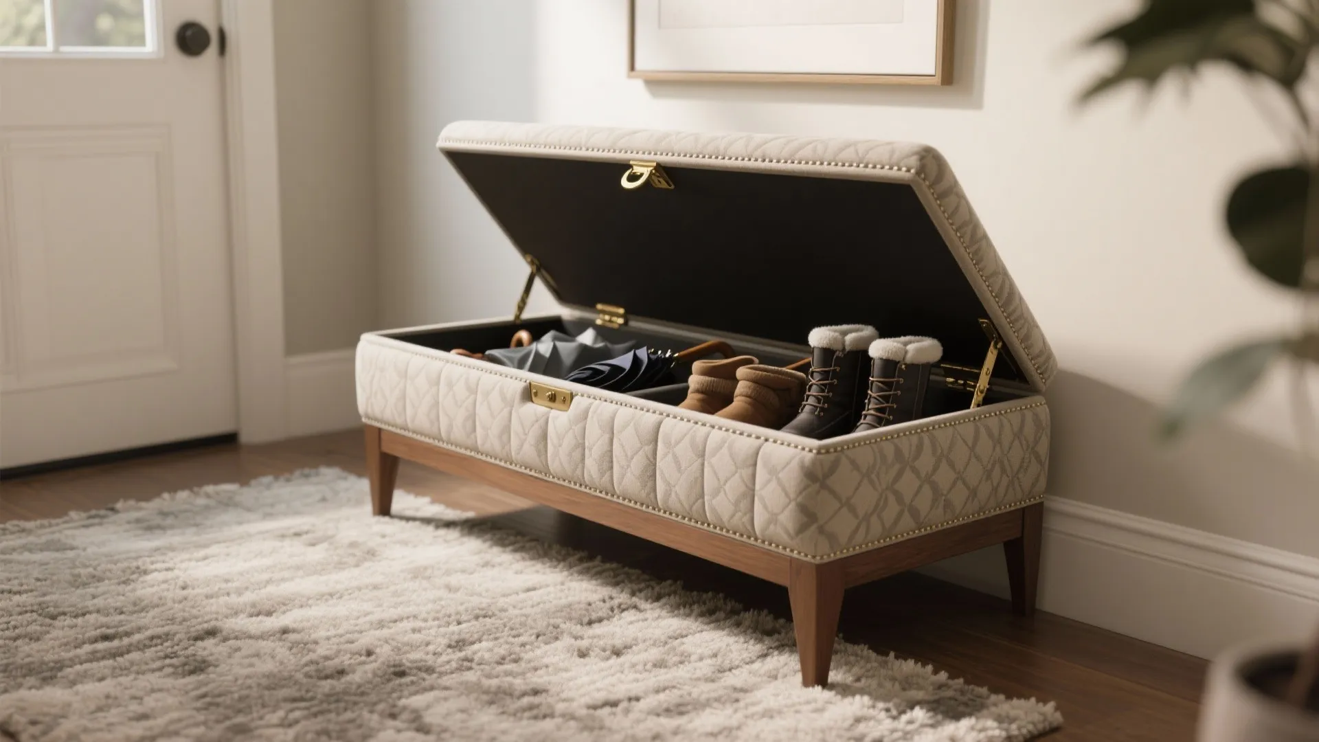 5. Upholstered ottoman bench with lift-top storage