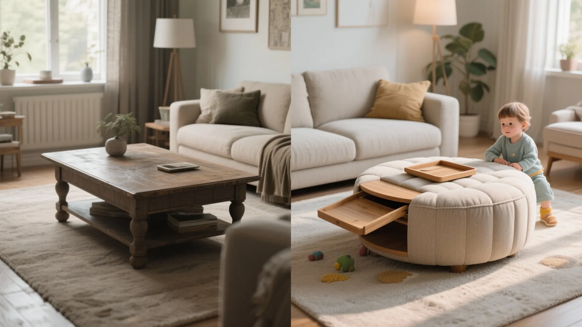 5. Multi-functional ottoman-style round table with removable tray