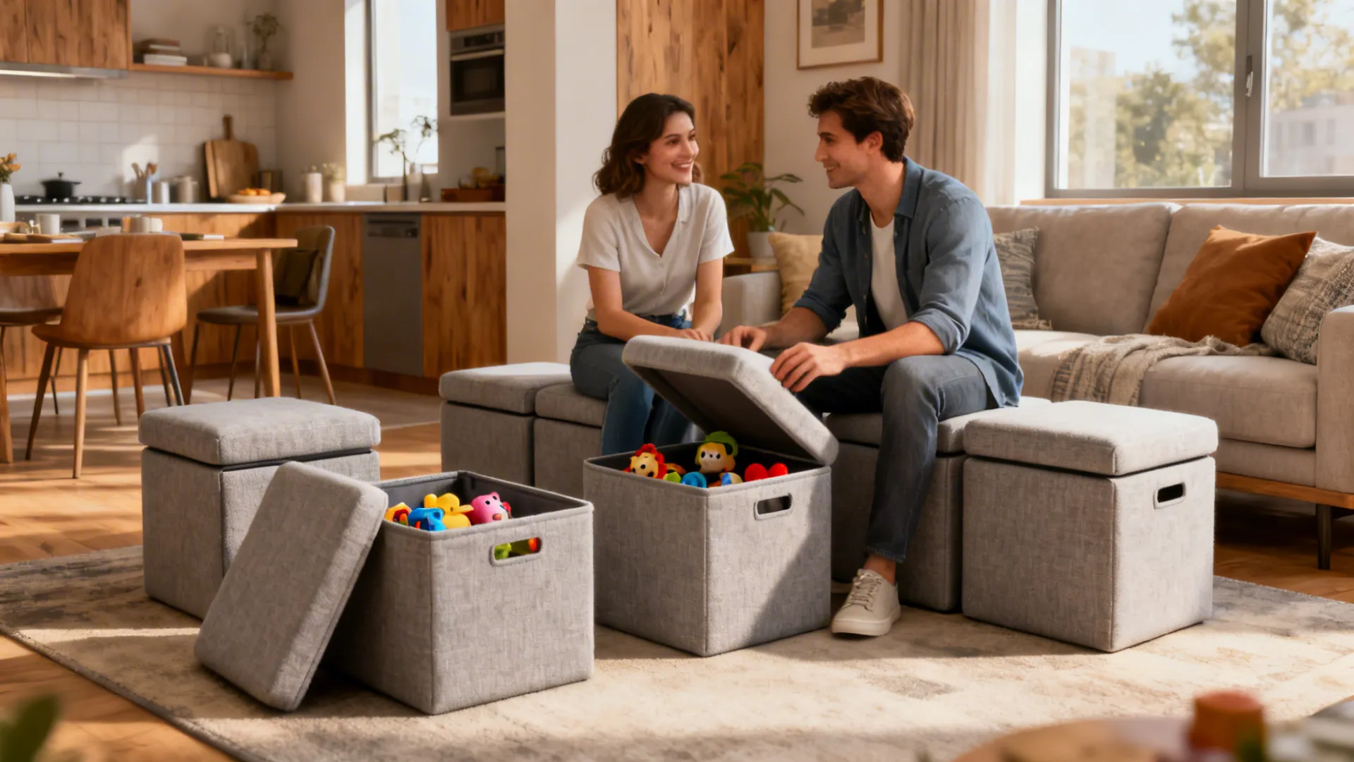 5. Ottoman cubes & stackable soft bins