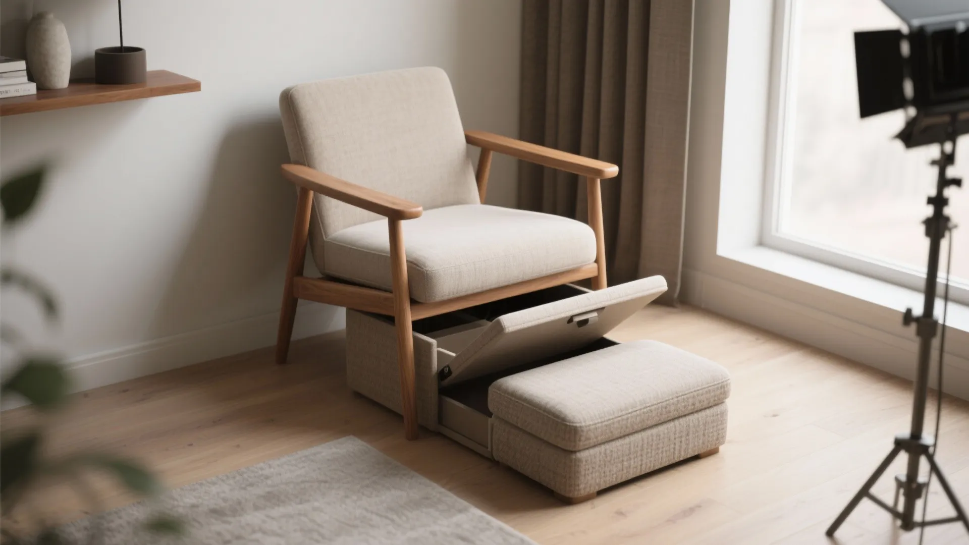 2. Armless Chair with Built-in Storage Ottoman