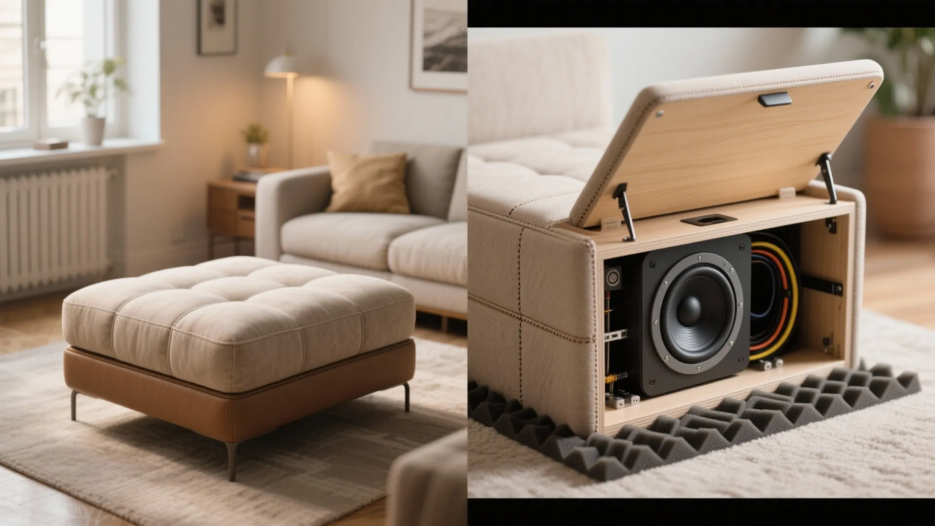 4. Subwoofer Inside an Ottoman or Bench