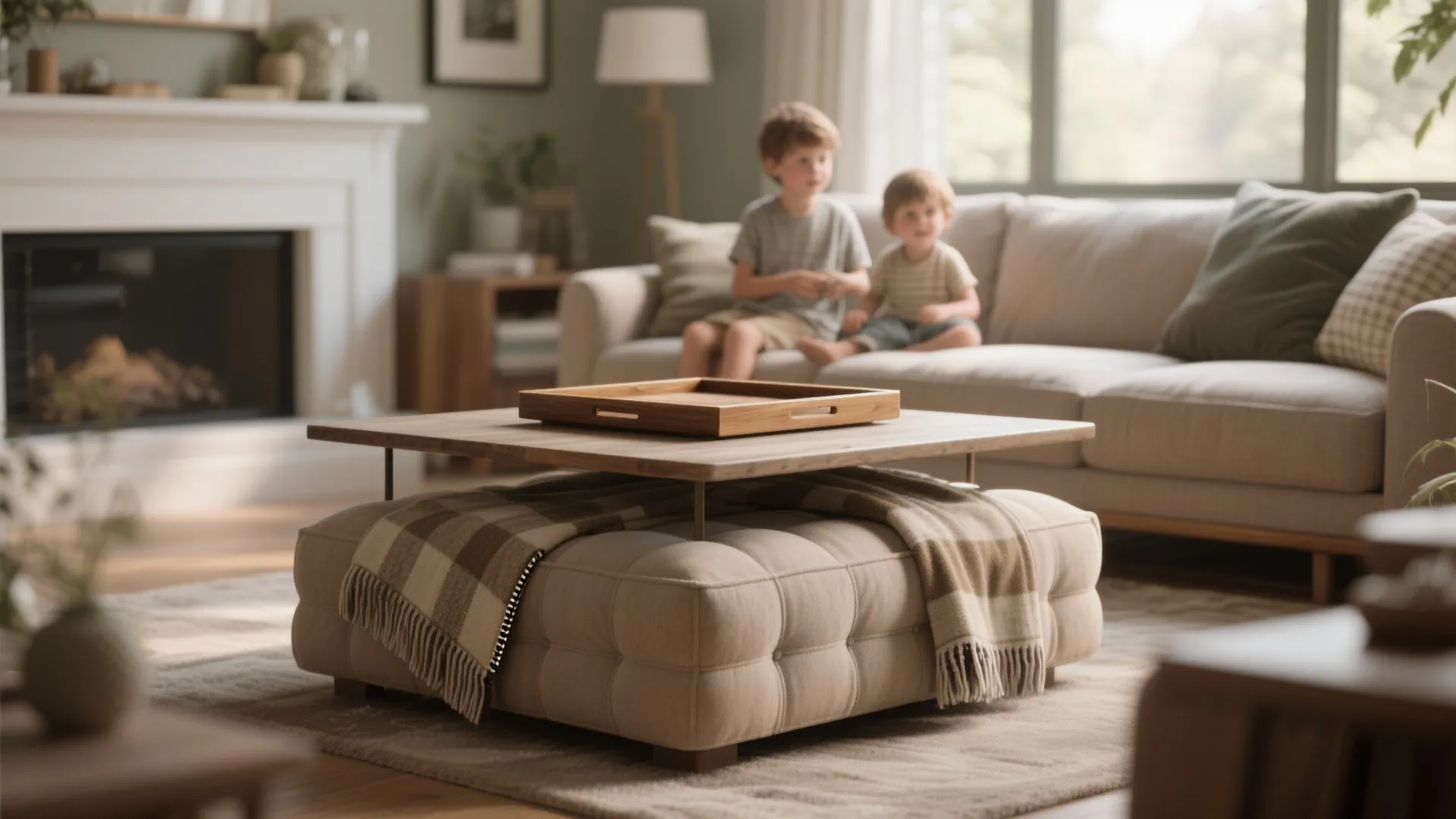 2. Ottoman coffee table with removable trays