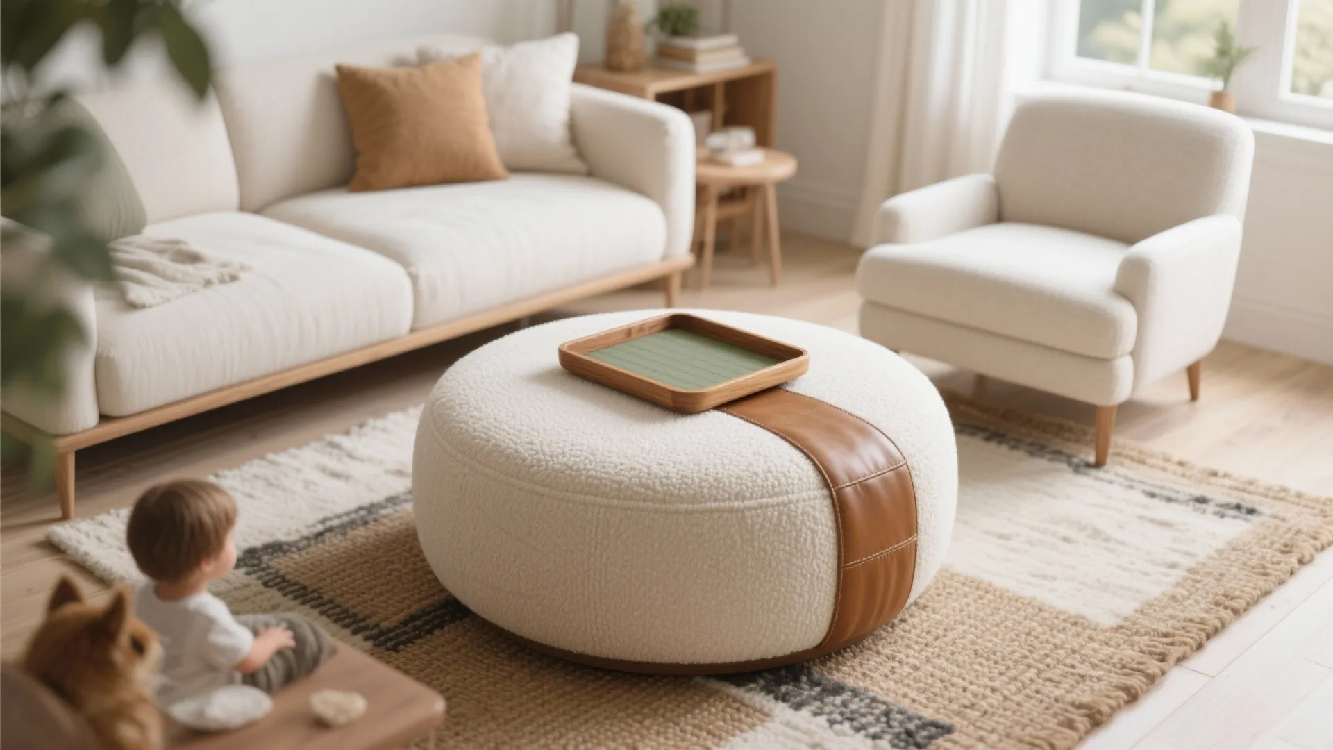 Ottoman + Tray: Soft Hub, Zero Hard Corners