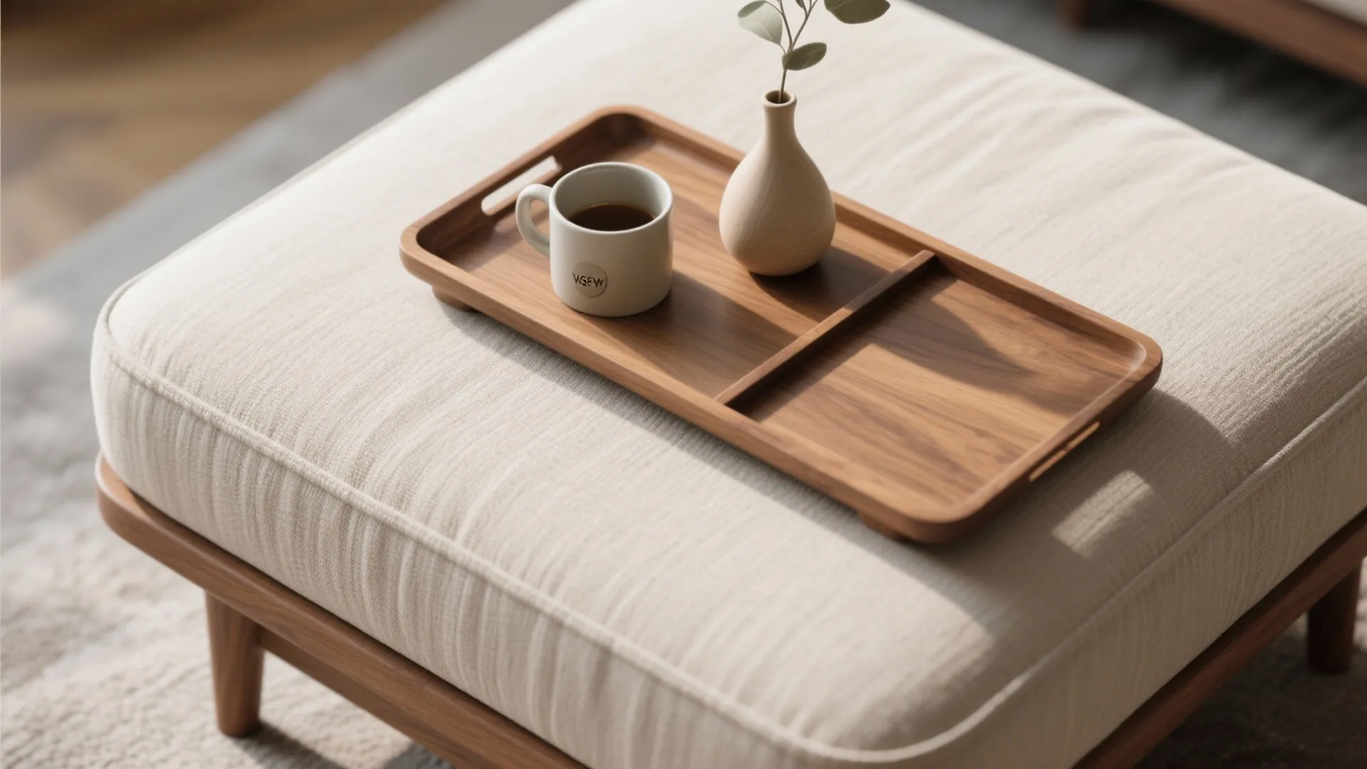 3. Ottoman with tray — doubles as a coffee table