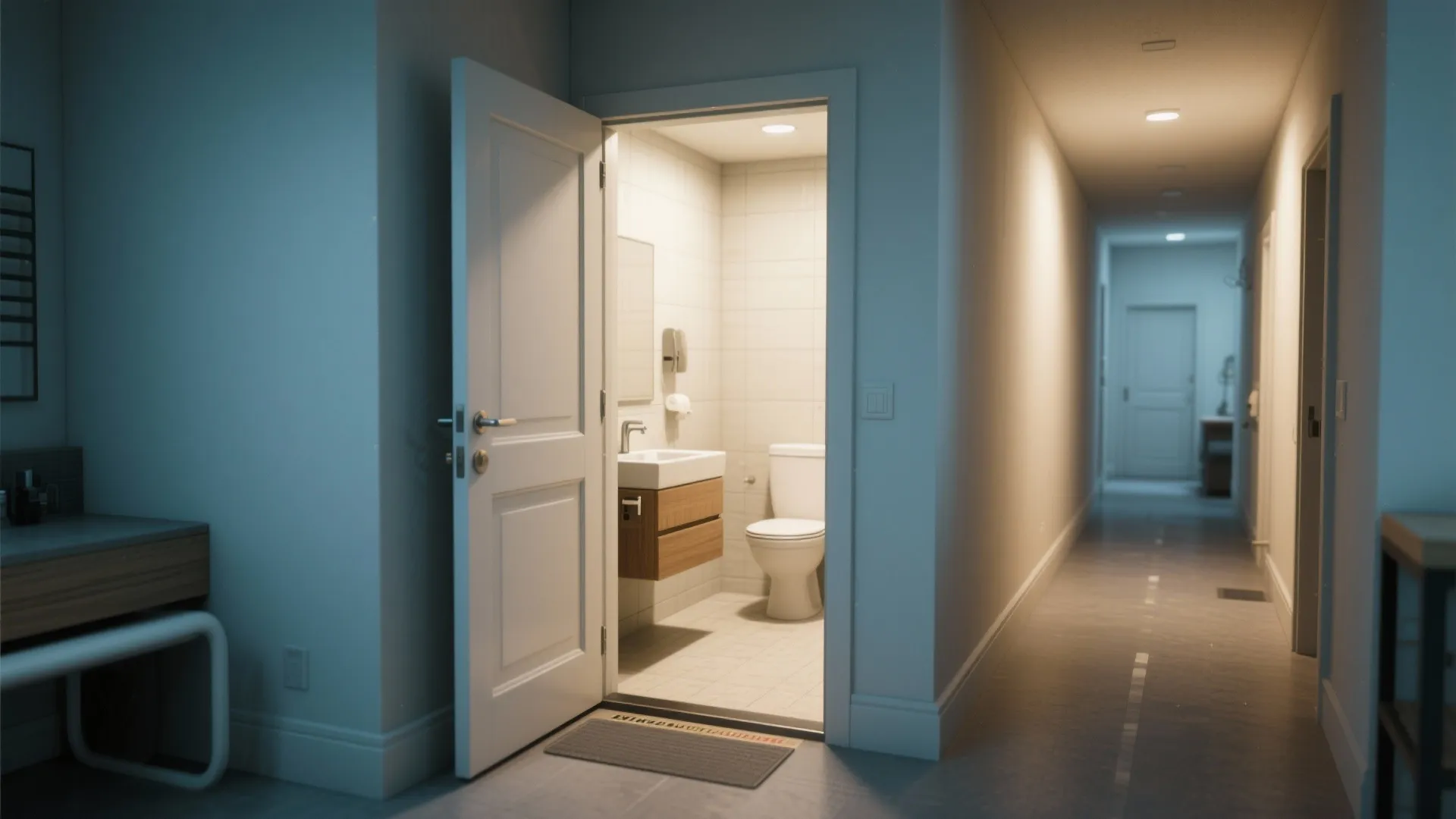 3. Out-swing door – move the swing to the hallway