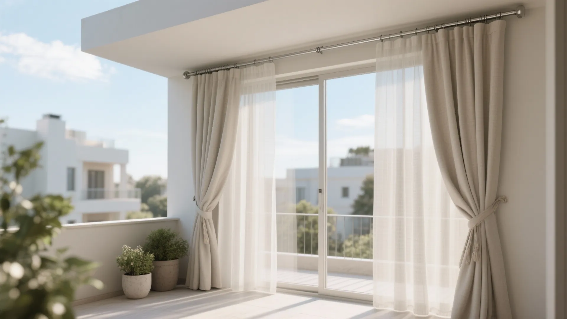 Outdoor curtains on a discreet track (or tension rods)