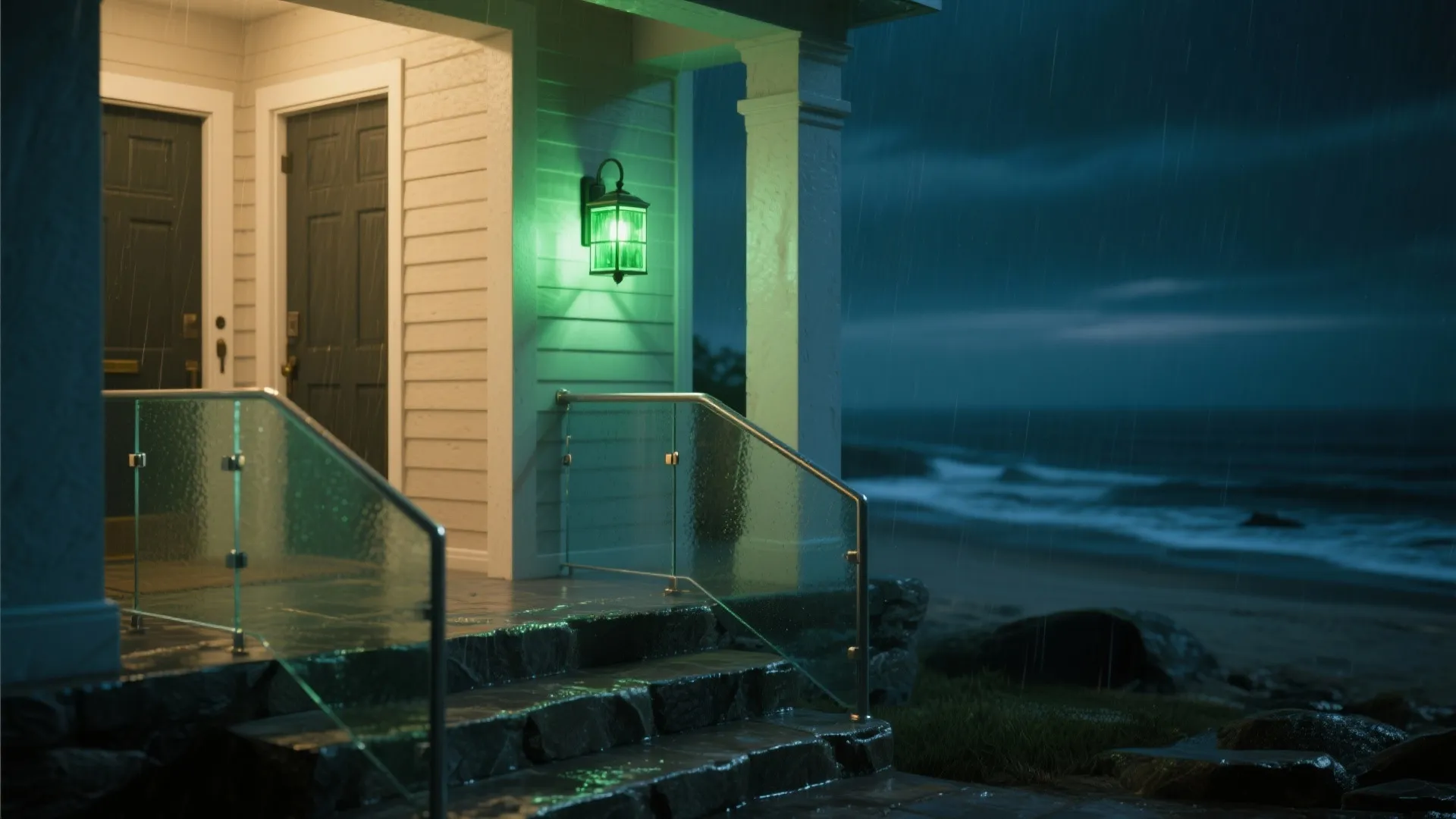 5. Outdoor-rated green glass sconces for entryways