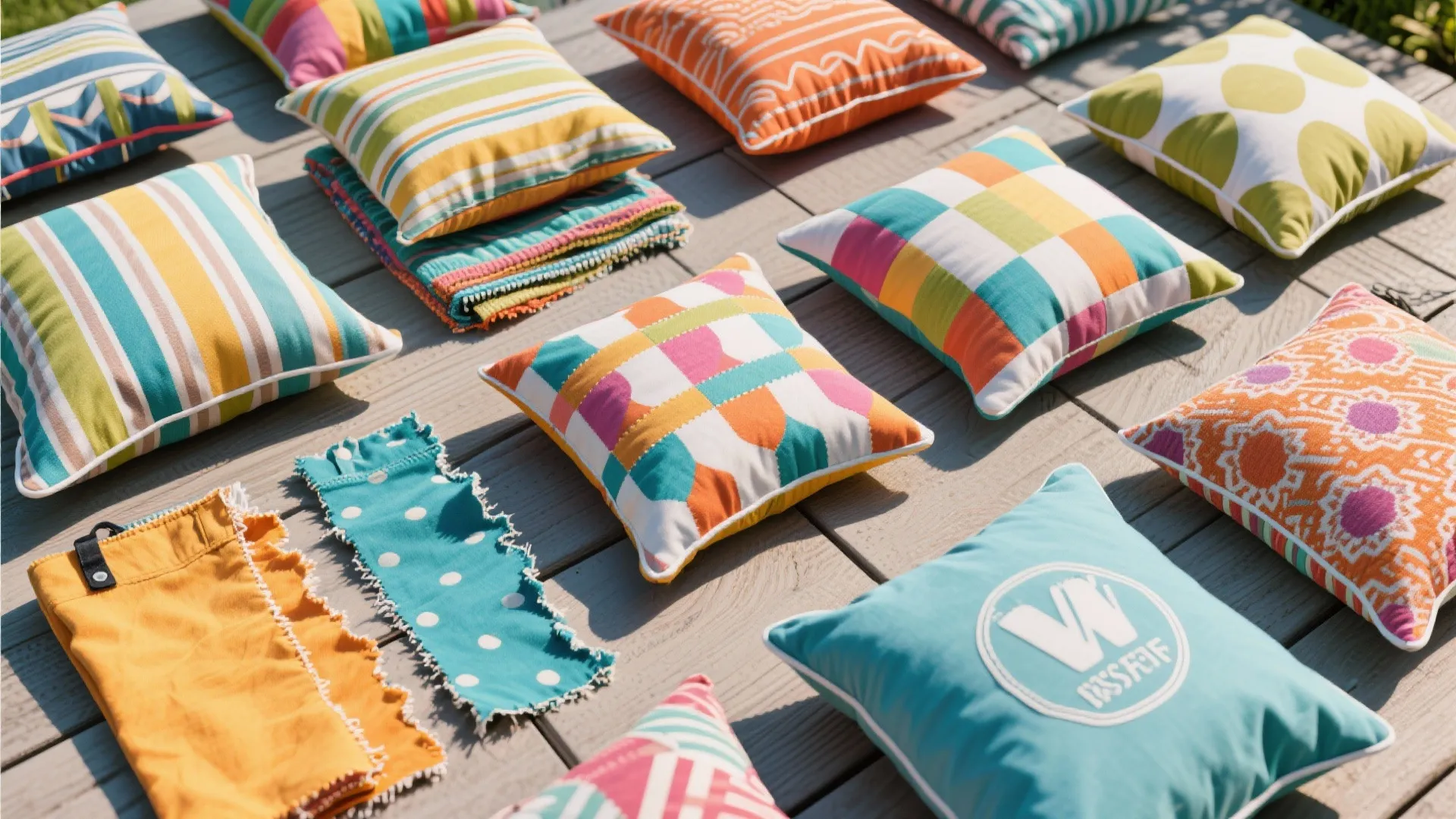 Colorful outdoor fabric remnants for cushions