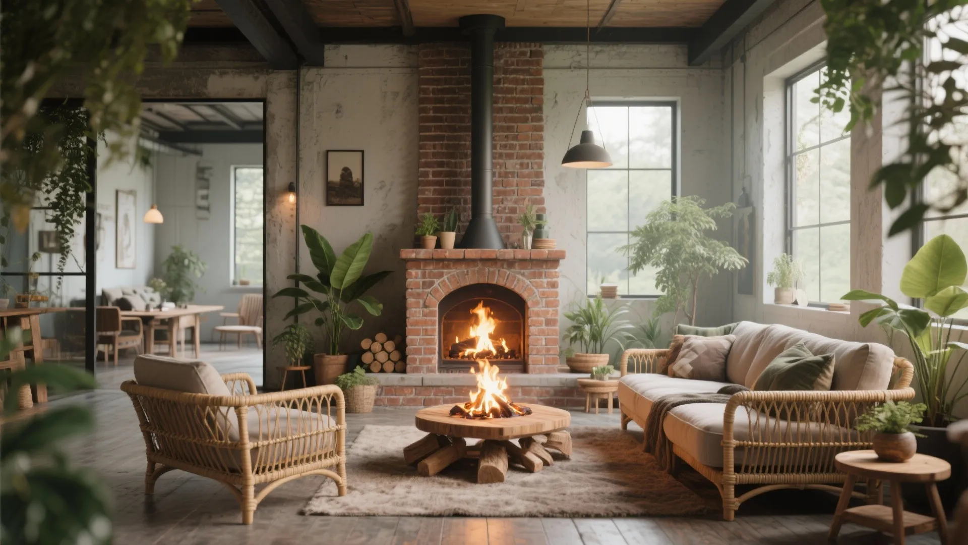 10. Outdoor-Inspired Brick Fireplace Indoors
