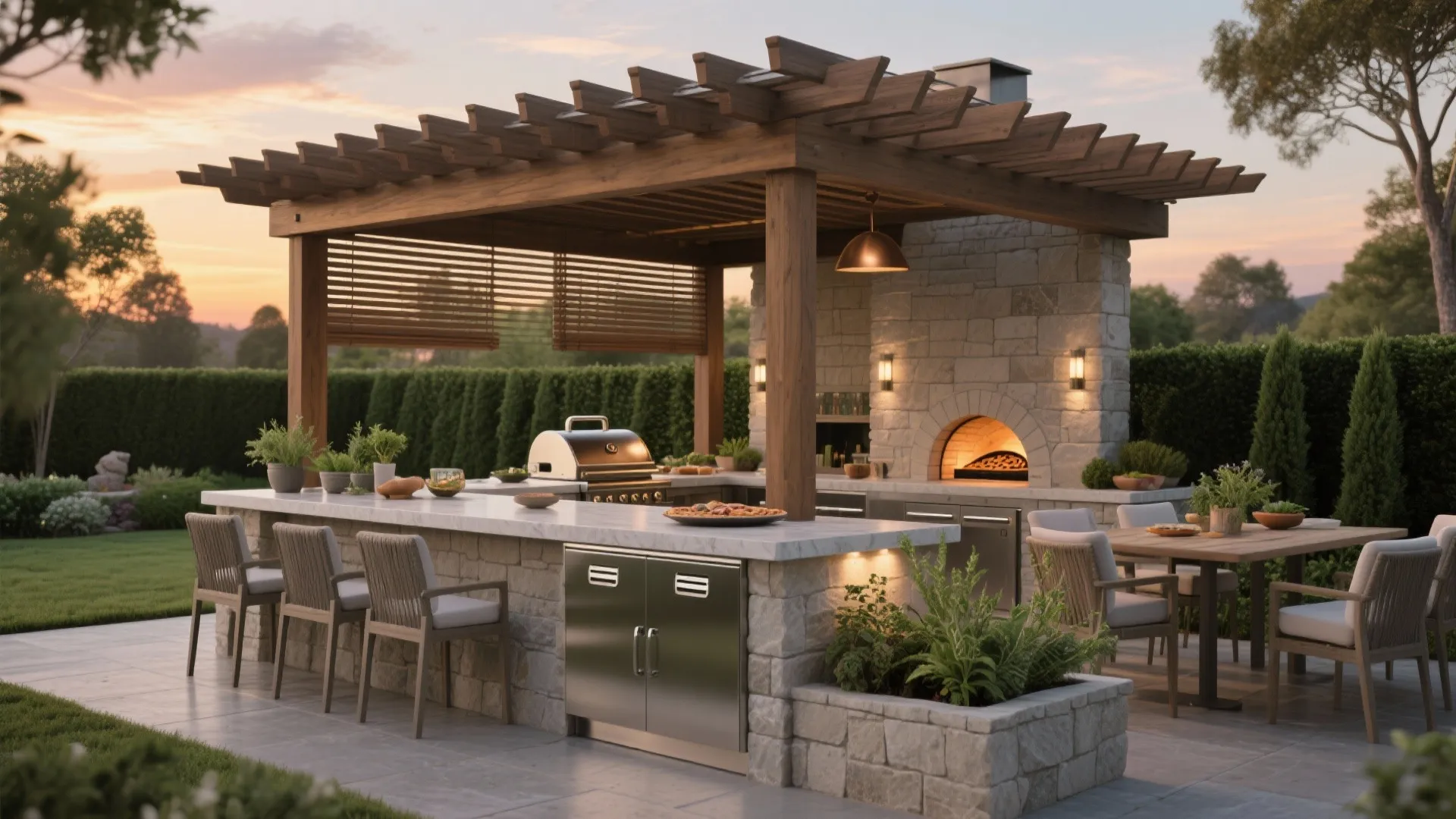 Outdoor kitchen and dining pavilion