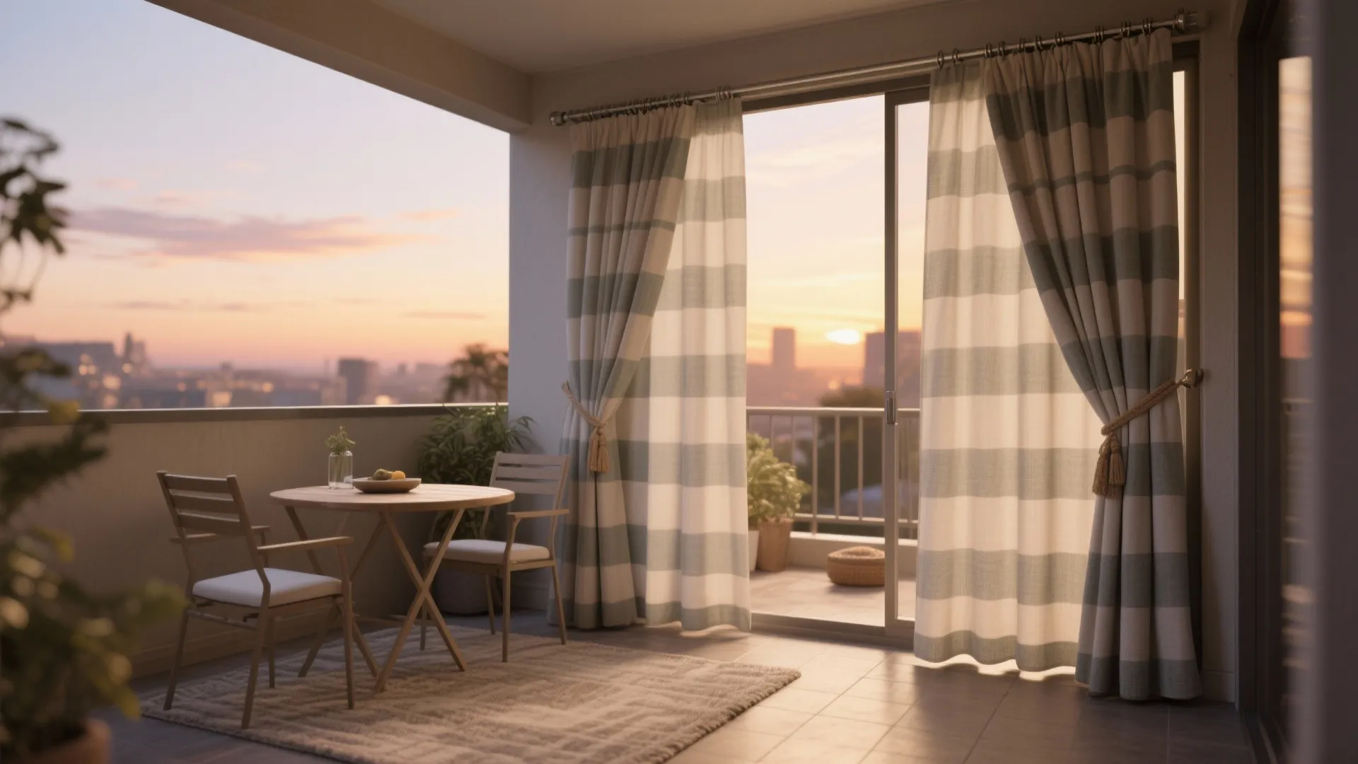 4) Outdoor Fabric Privacy Curtains on a Ceiling Track
