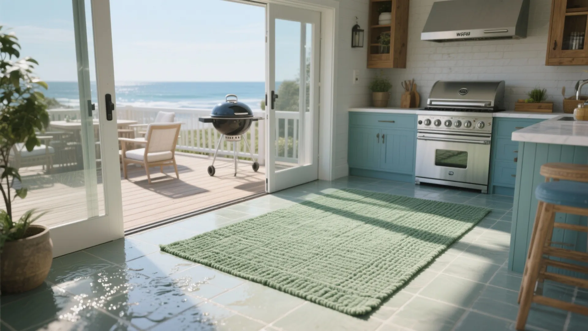 5. Outdoor-Grade Sage Rugs for Indoor–Outdoor Kitchens