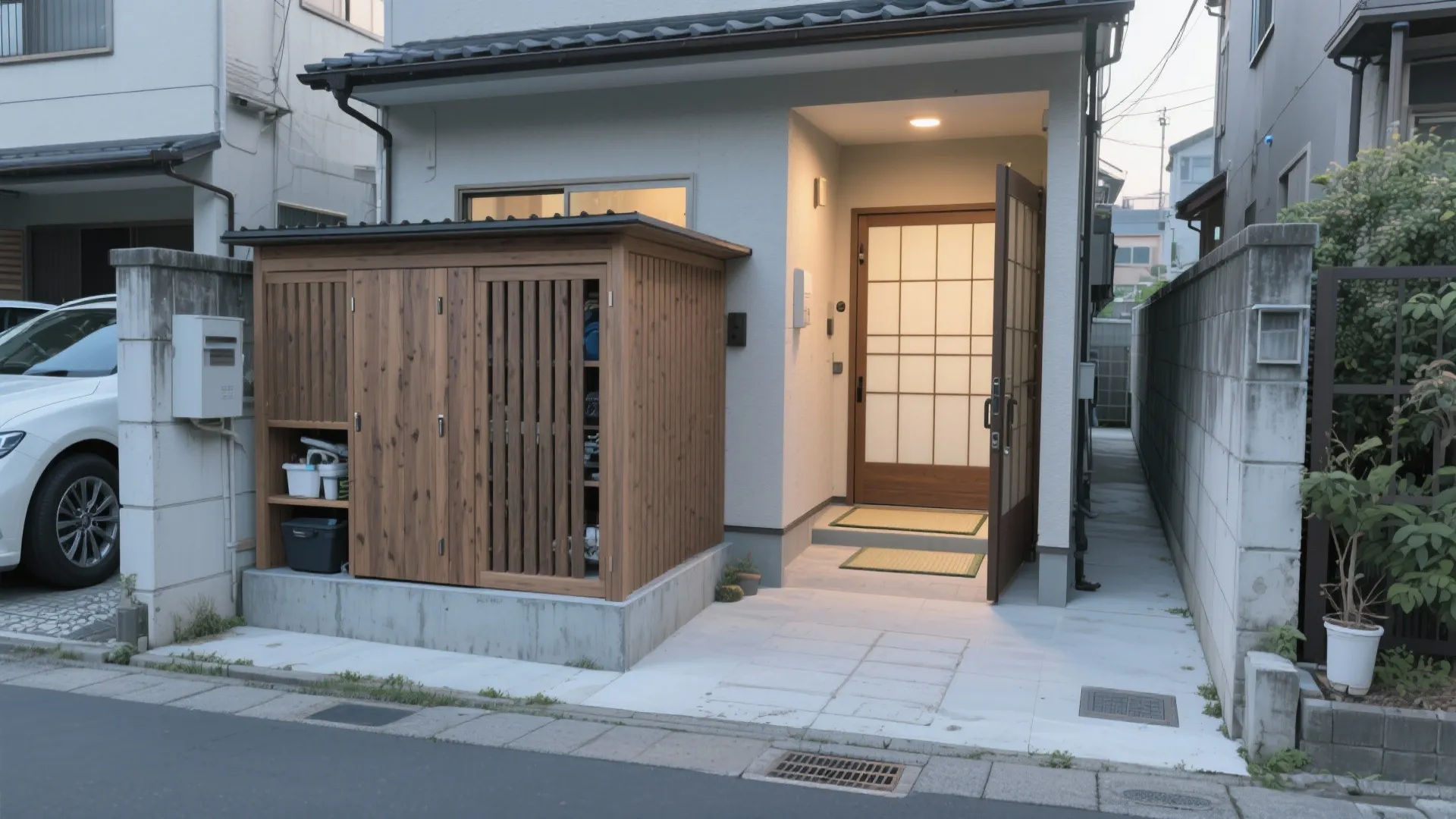 Tips 5: 外部収納と玄関サブ動線で“車生活”を味方にする（動線規画／収納技巧／日本都市）