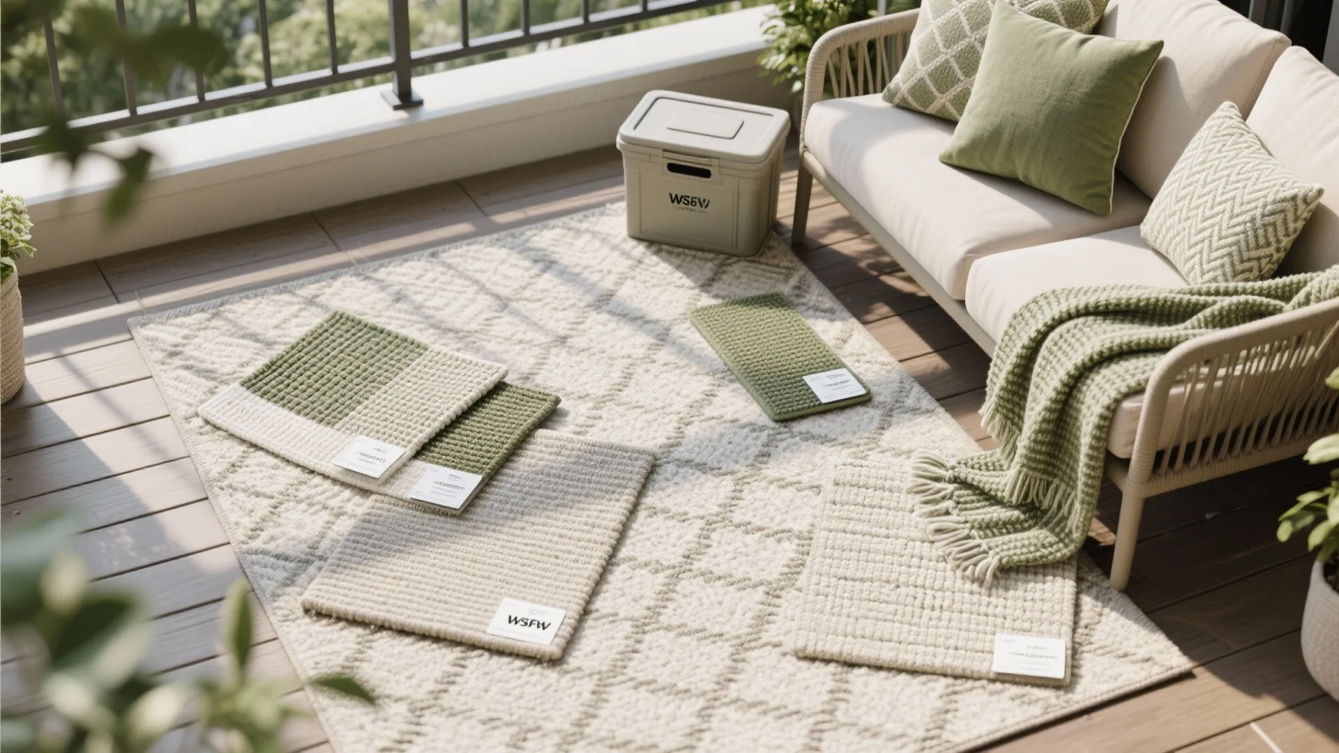 Layered Textiles: Outdoor Rug, Cushions, and Throws