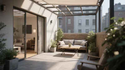 Urban Balcony Design with Natural Light and Greenery