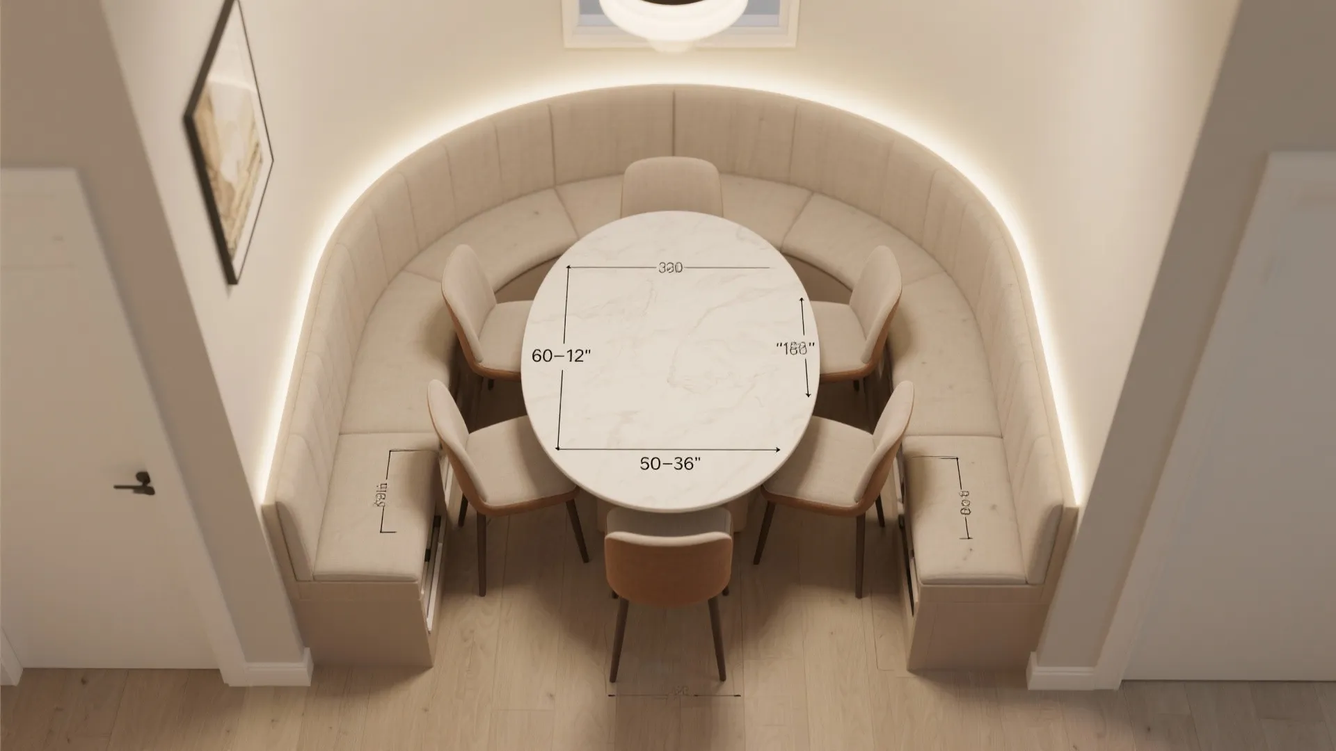 Slim oval table to smooth traffic