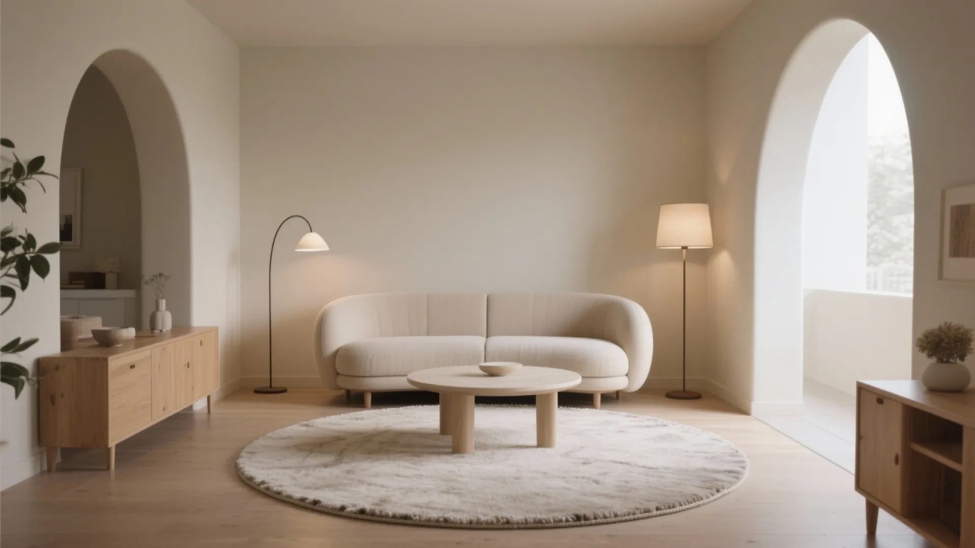 Rounded or Oval Rug to Soften the Layout