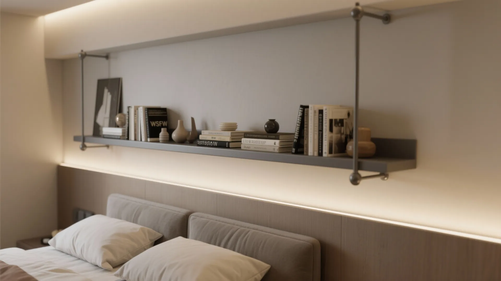 4. Over-bed horizontal gallery shelving