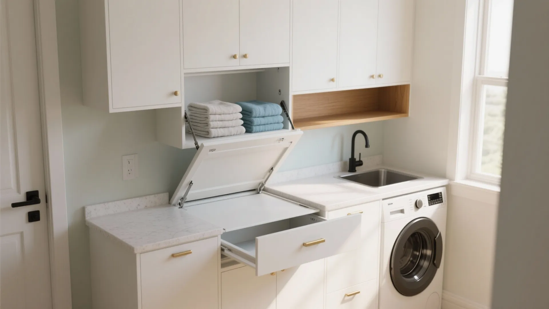 2. Over-counter cabinets + flip-down folding shelf