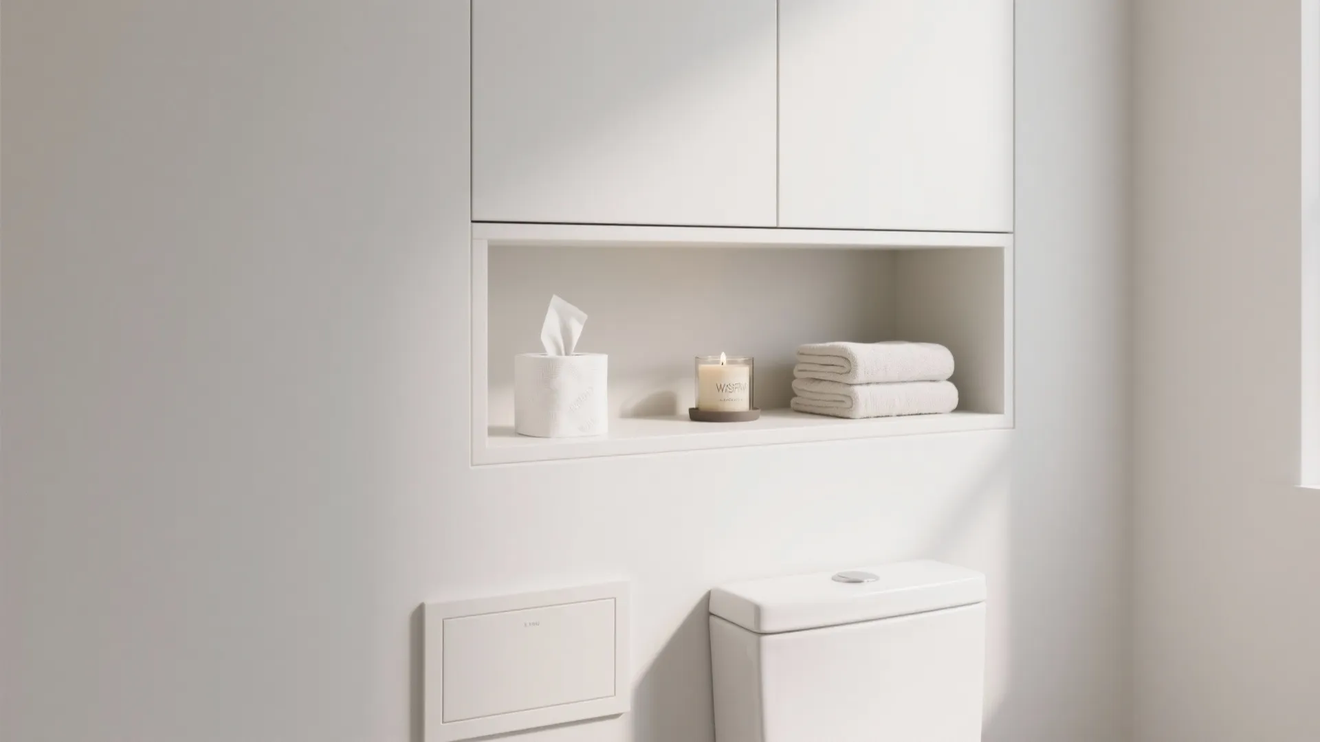 Over-the-toilet shelving that looks built-in