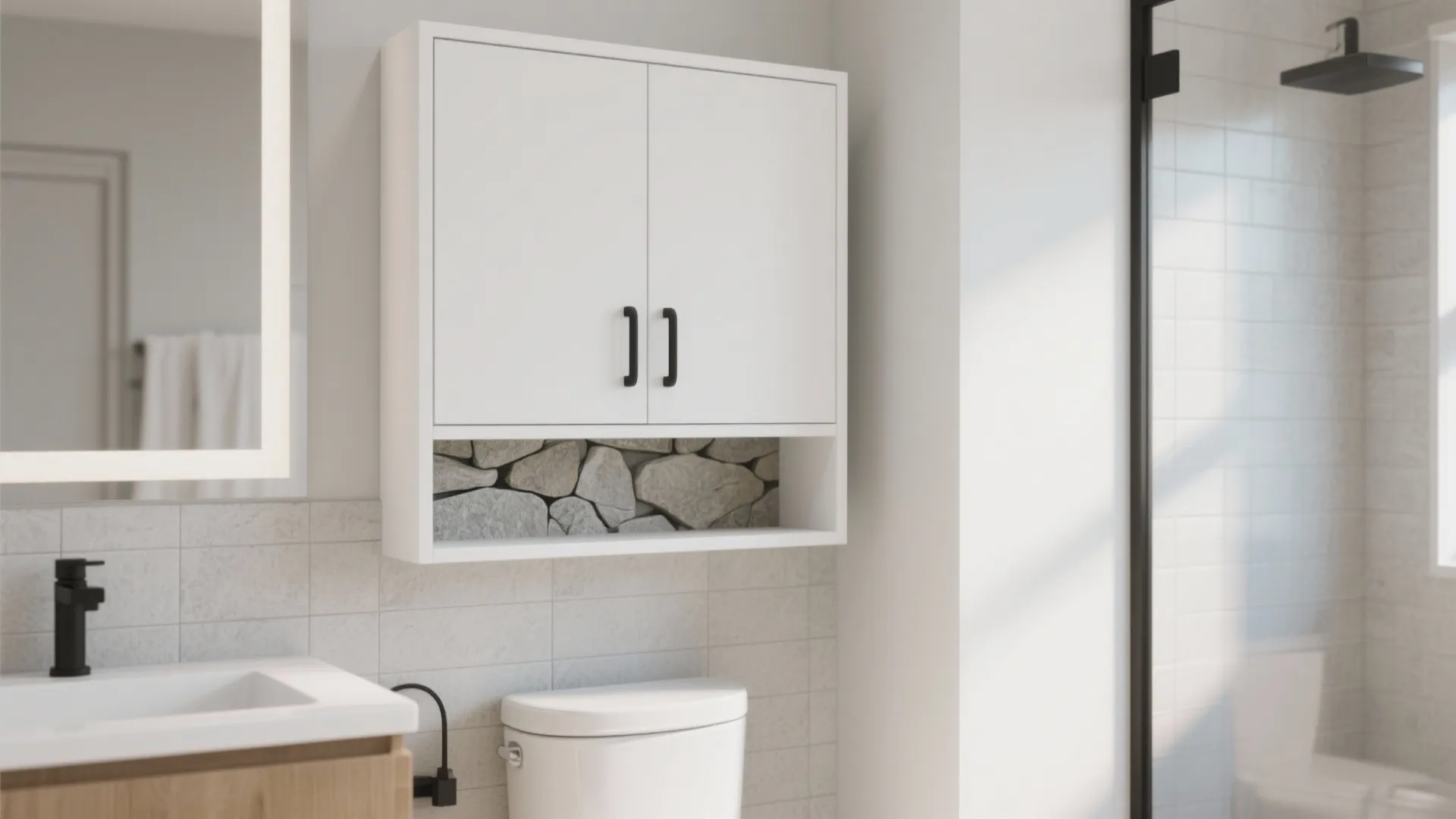 5) Above-Toilet Cabinet + Niche Hybrid