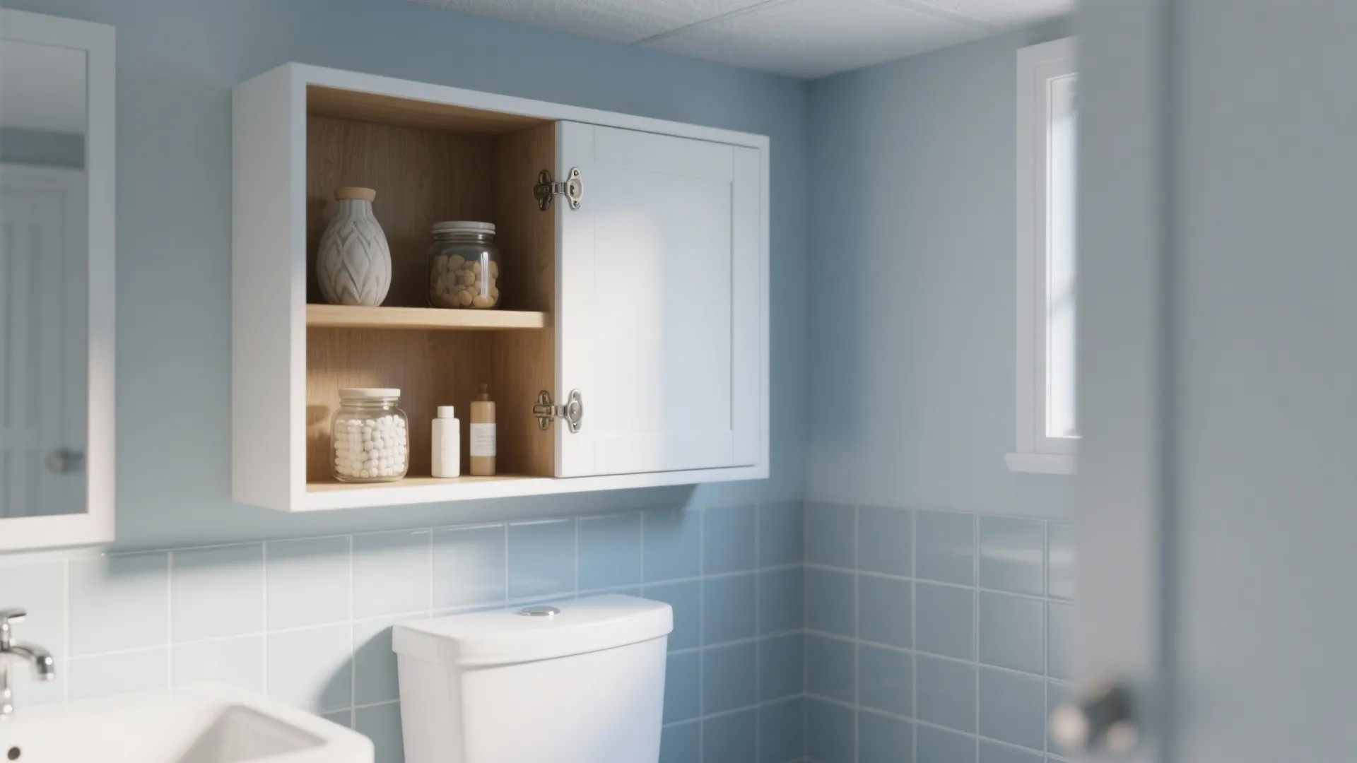 Over-the-Toilet Wall Cabinet With Open-Shelf Mix