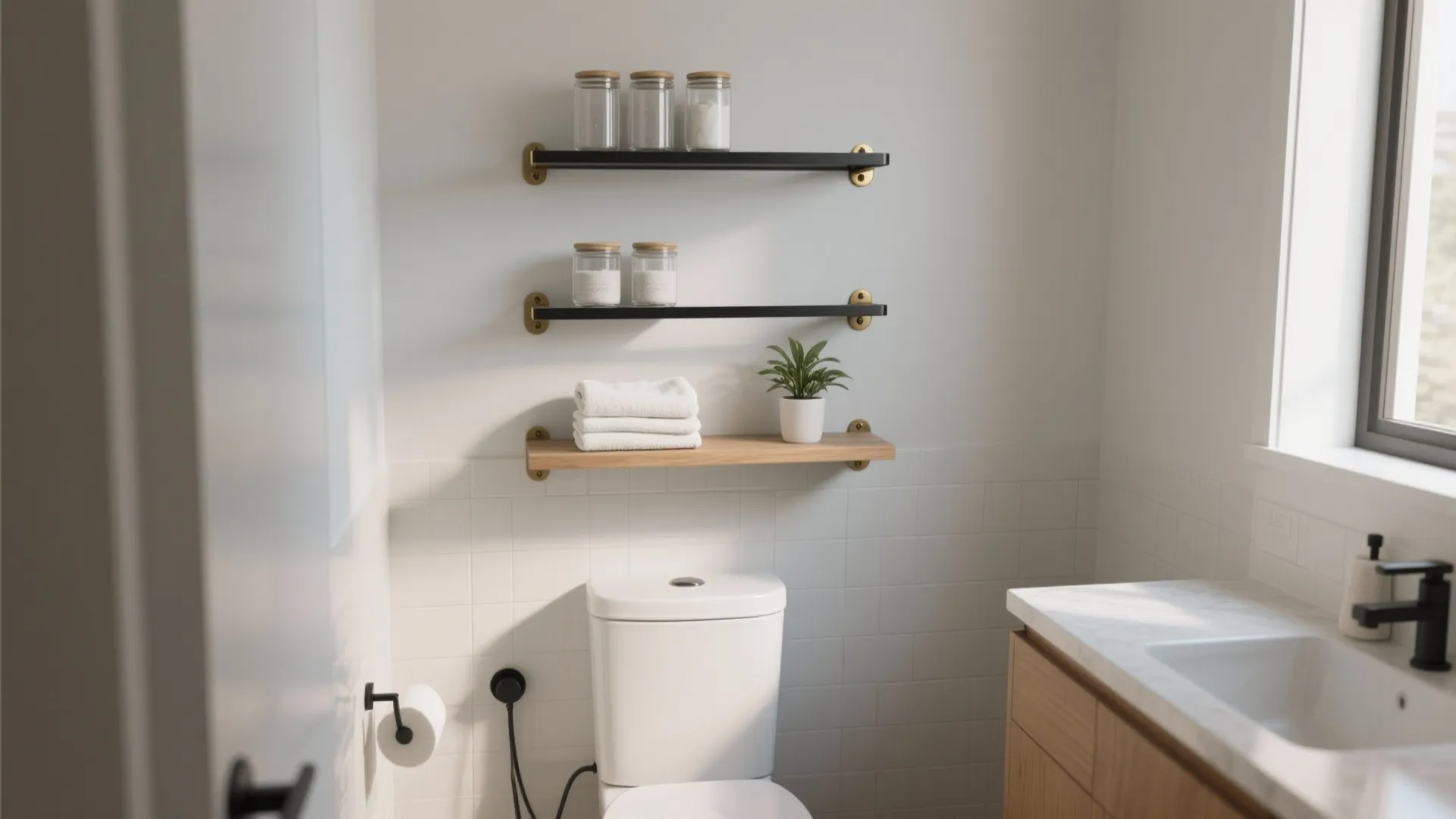 Minimalist Wall-Mounted Rack Above the Toilet