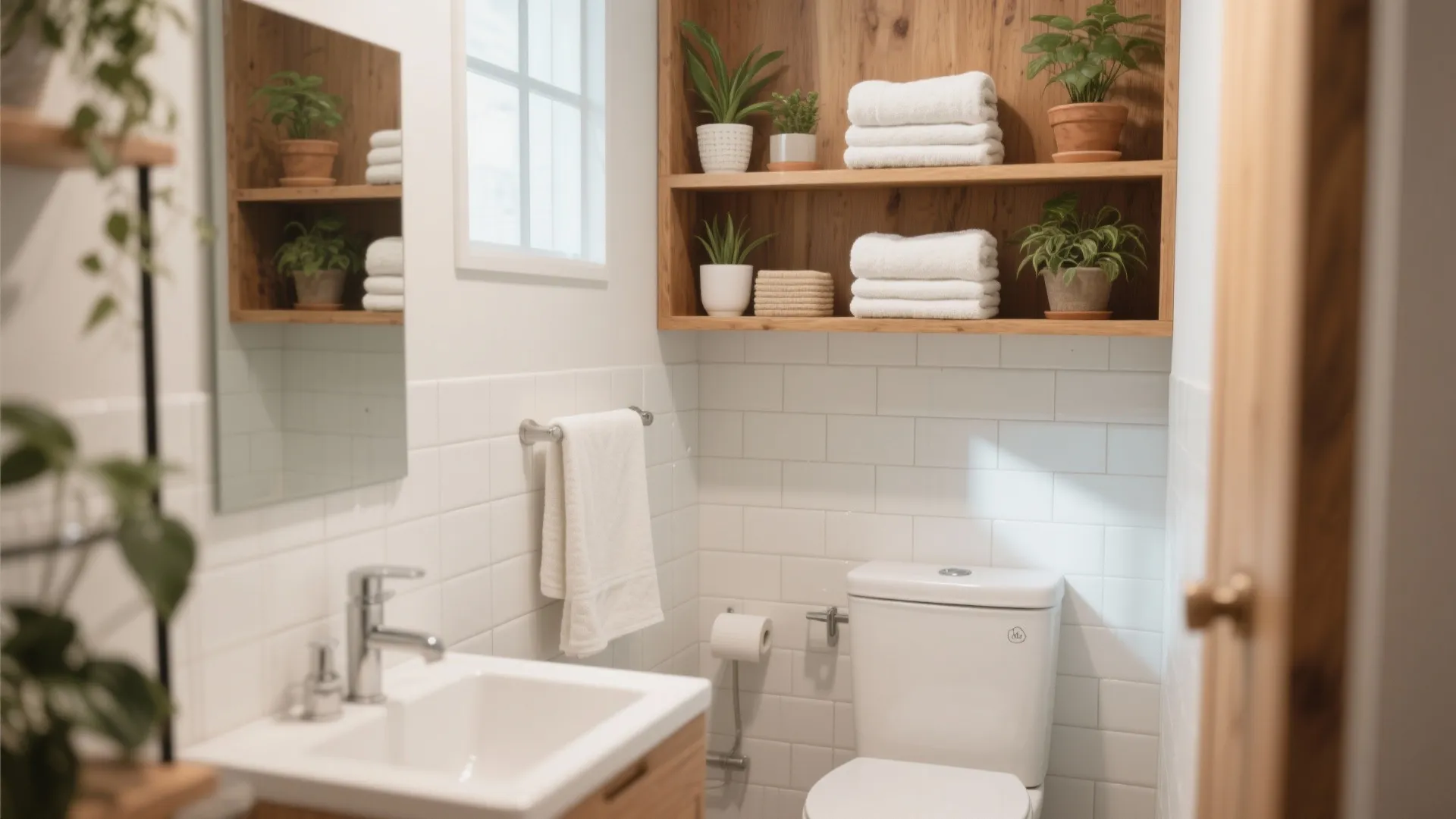 Shelving over toilet for extra storage in small bathroom