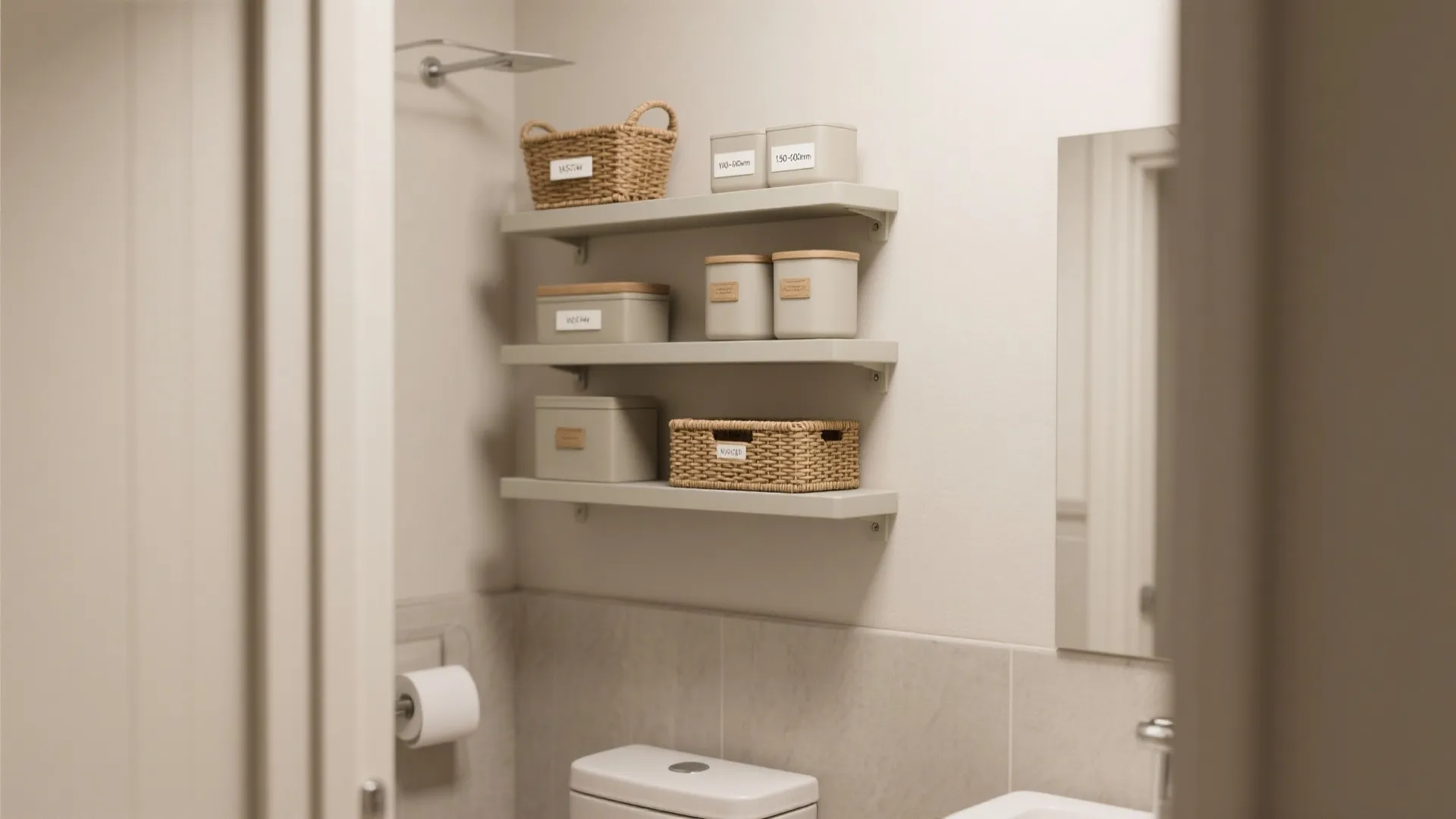 Over-the-toilet and above-door shelving that disappears