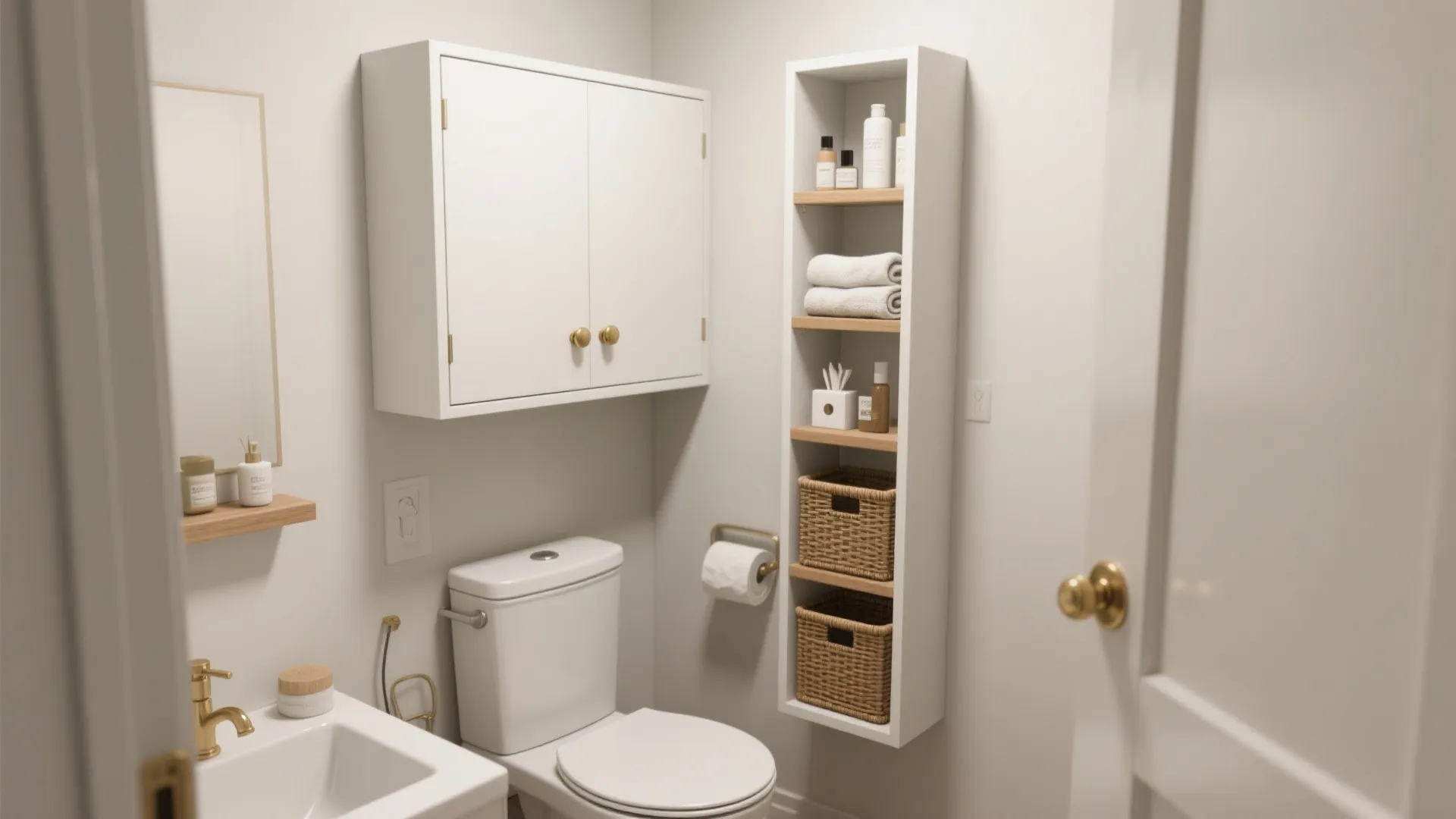Over-the-Toilet Cabinet and Vertical Tower Storage