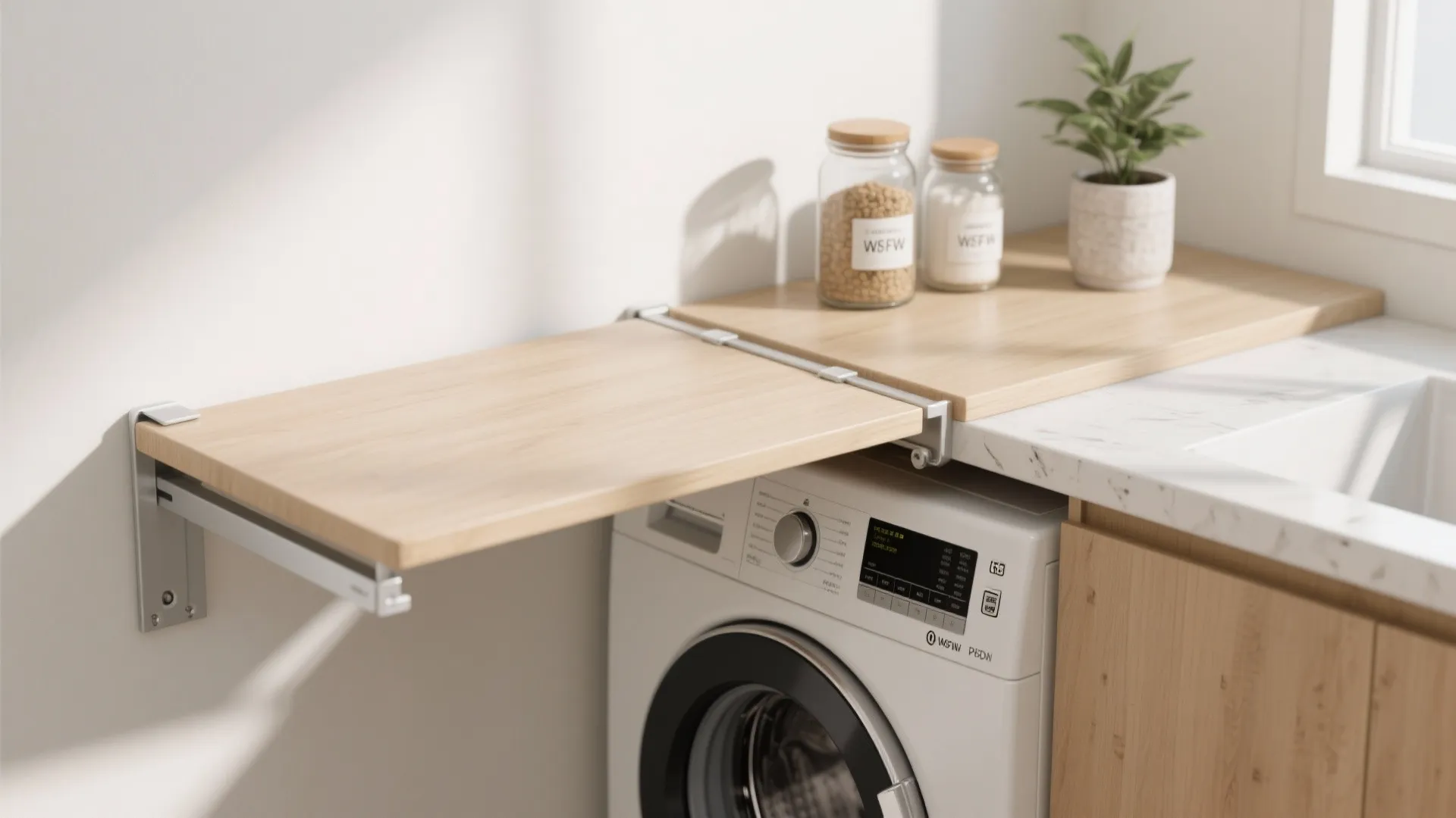 3. Over-the-washer floating shelf with folding leaf