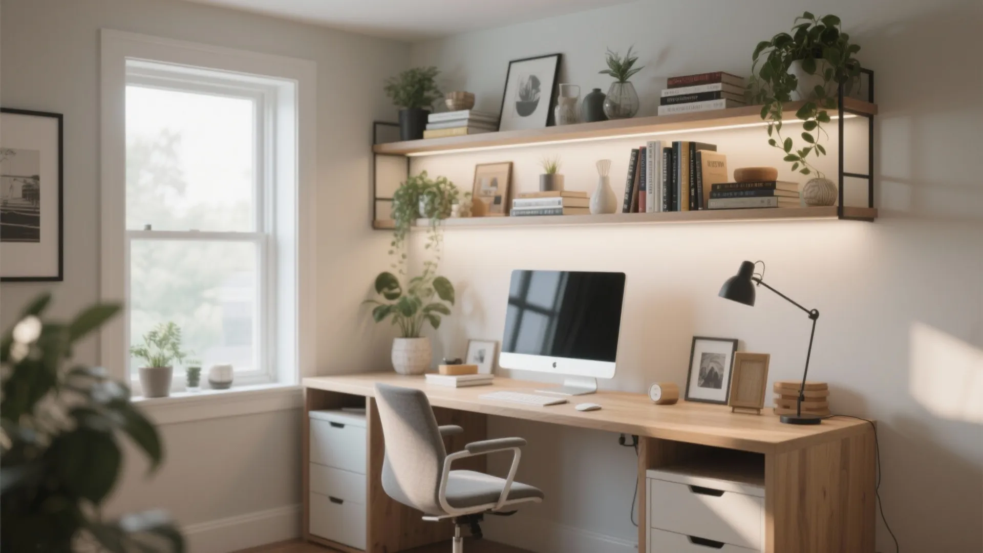 9. Over-Desk Integrated Shelving