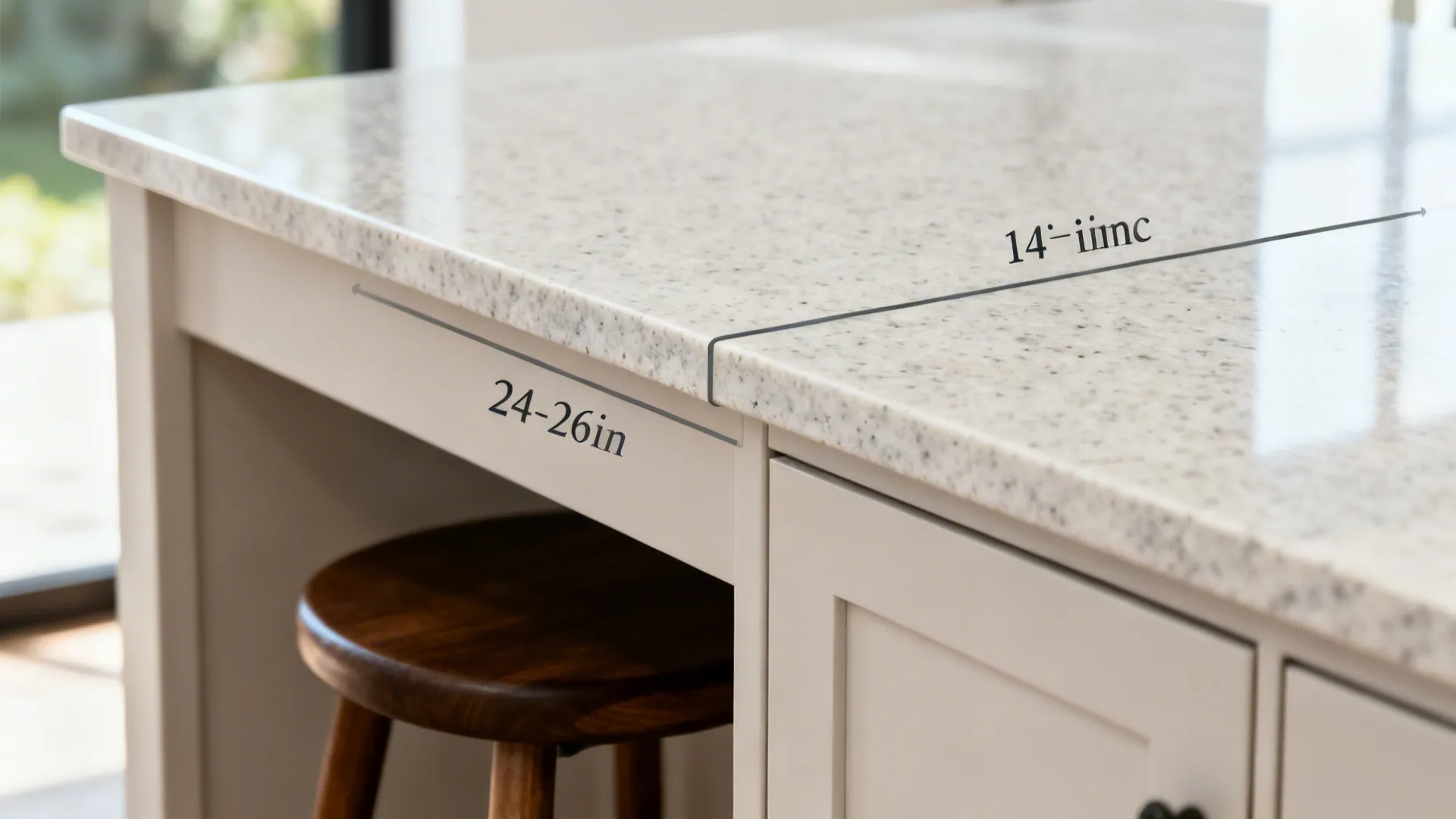 Counter-height island with shallow cabinets and a 14-inch overhang