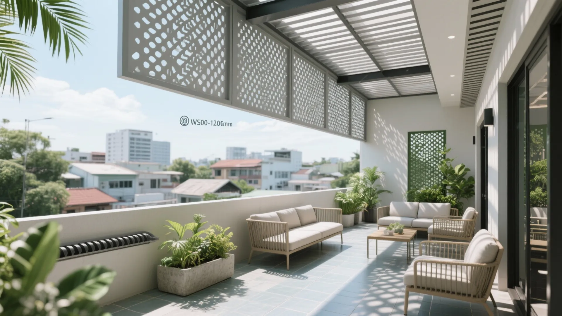 2) Deep overhangs + perforated screens