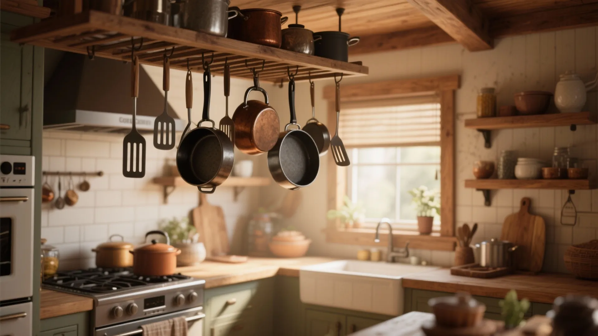 3: Overhead Pot Rack with Hooks