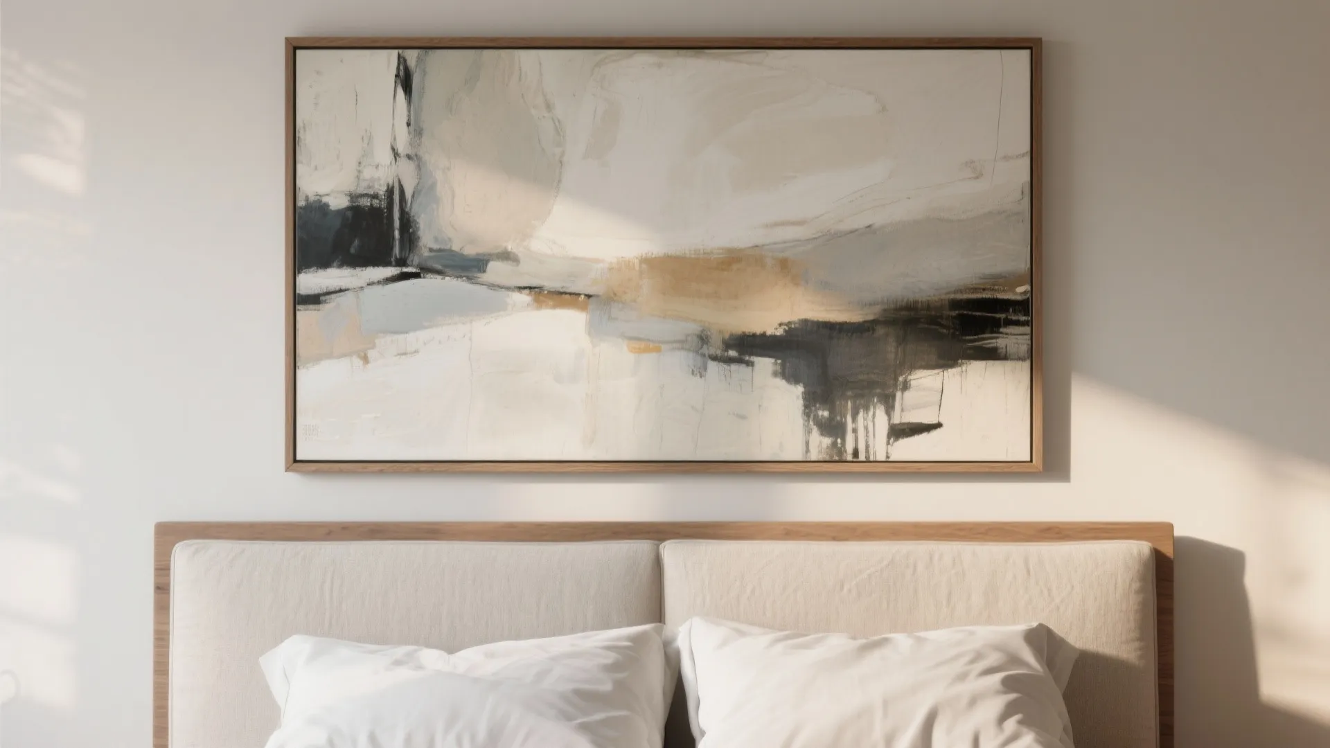 4. One oversized piece above the bed for instant calm