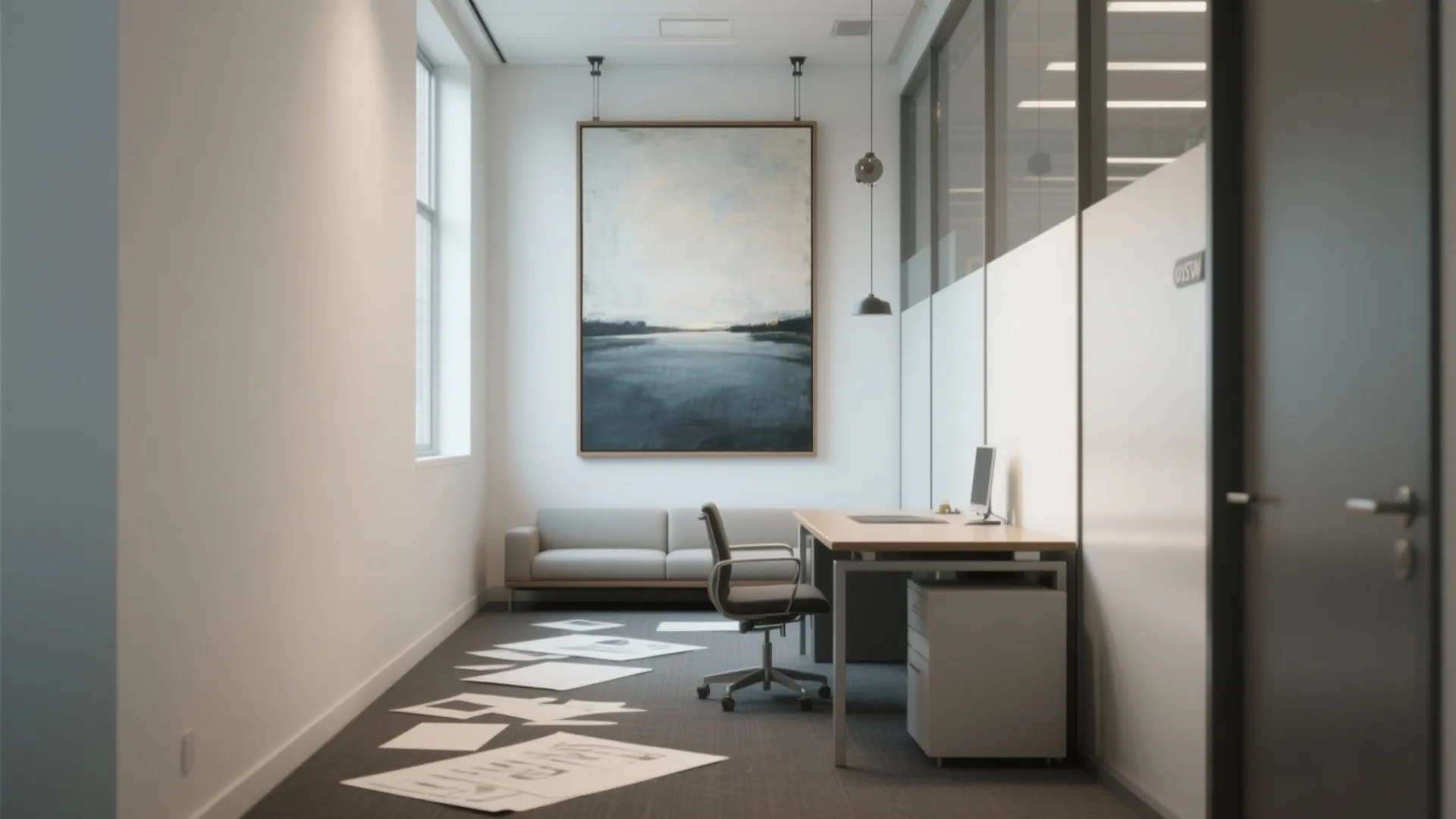 3. Oversized single painting as a focal anchor