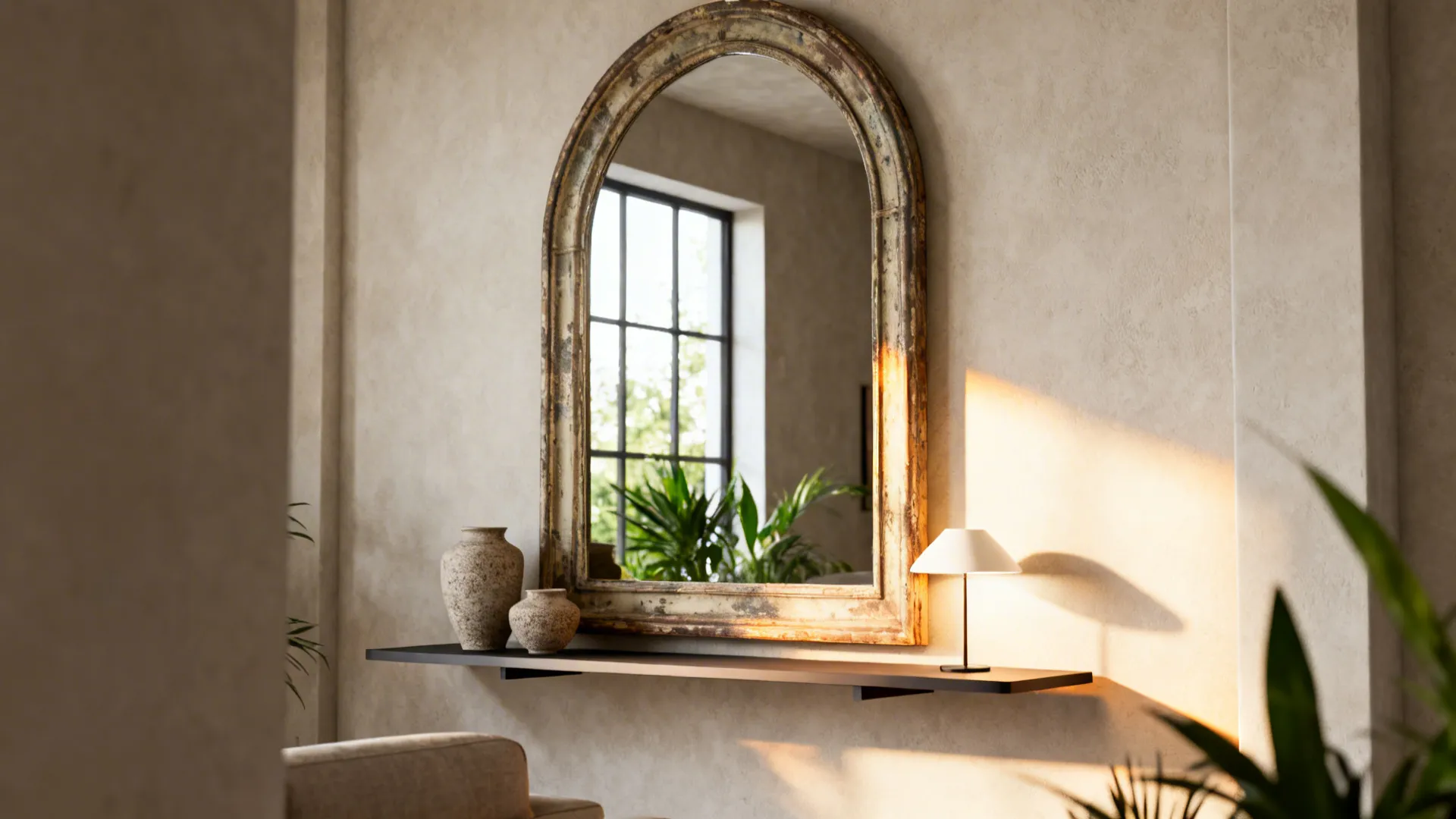 2. Oversized statement mirror as focal art