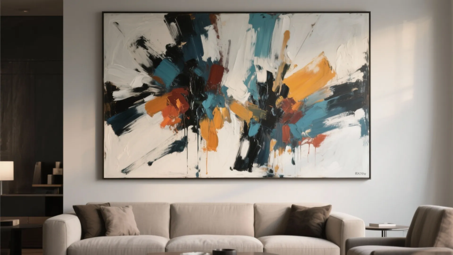 Large-scale art piece in a modern living room