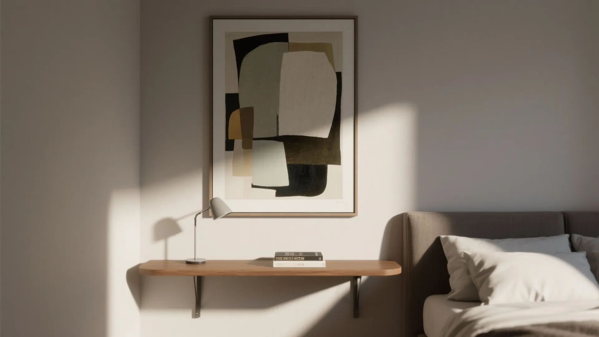 3. Oversized Art with Floating Nightstand