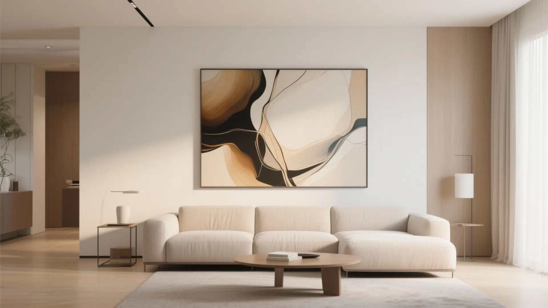 Minimalist living room with oversized abstract canvas