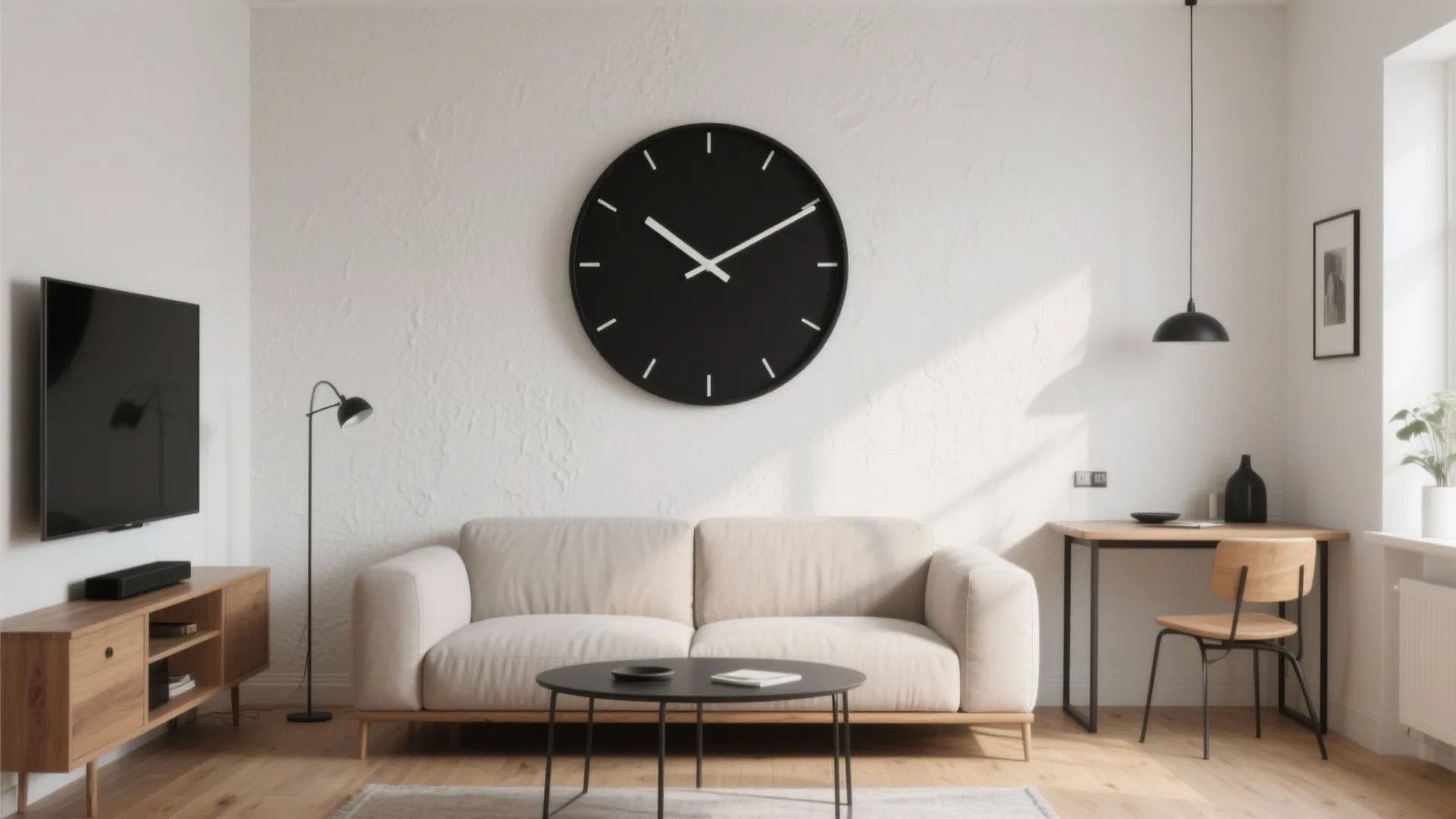 Oversized Minimalist Clock as a Focal Point