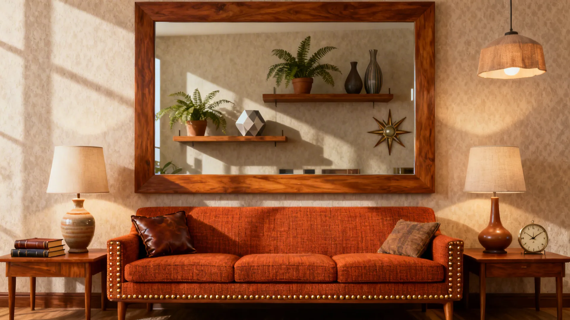 2. Oversized framed mirror as a focal piece