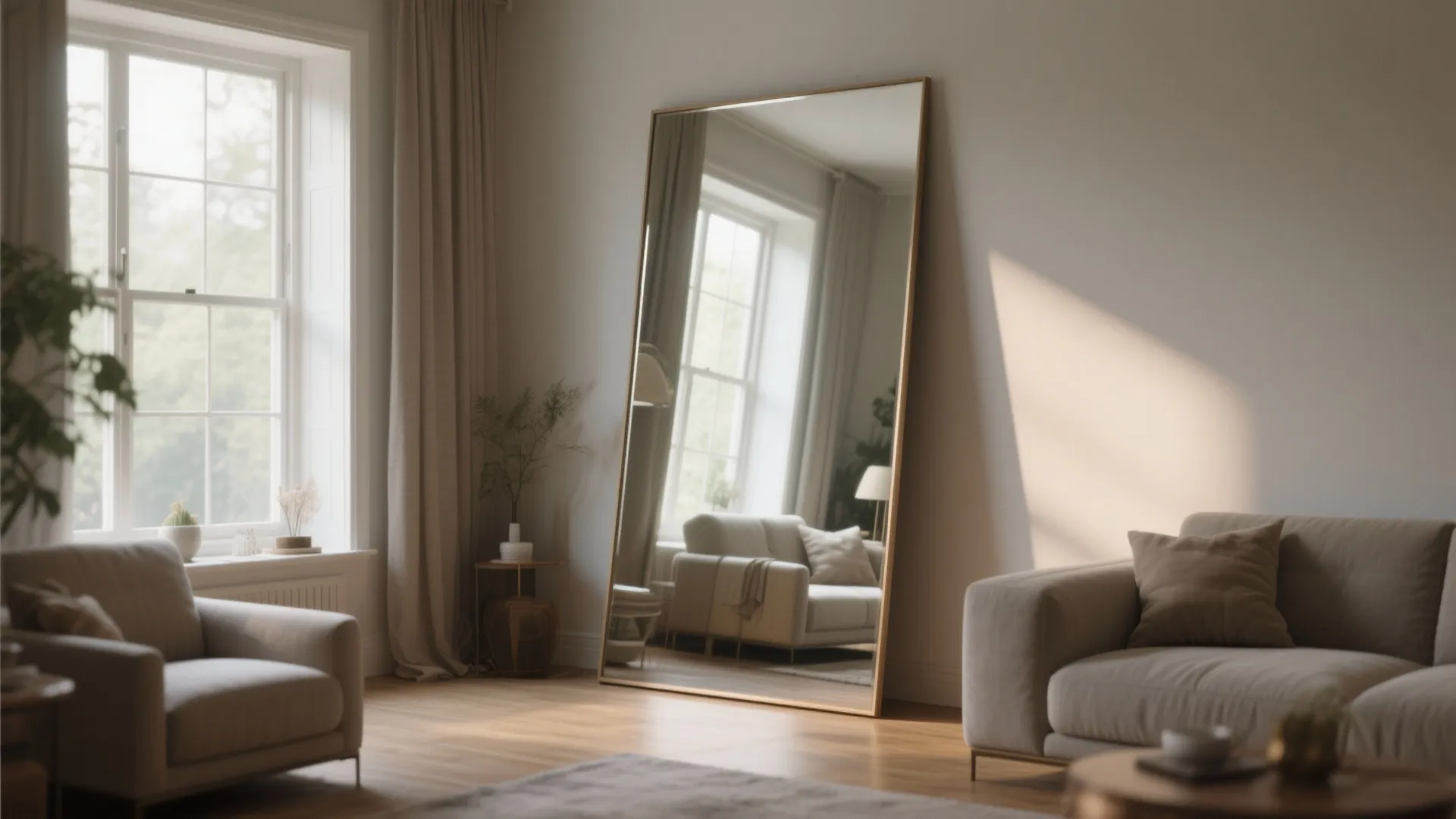 3. Oversized mirror to bounce light and expand space