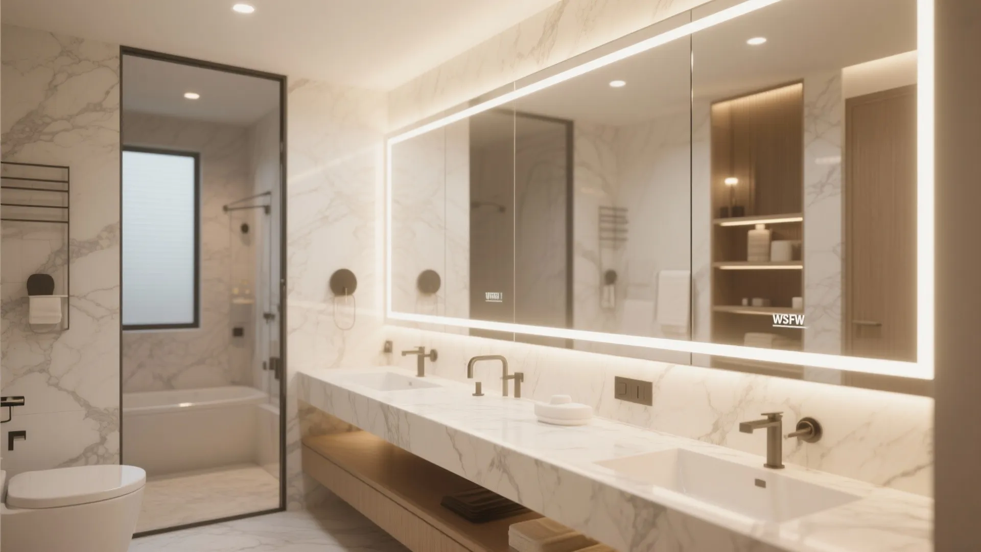 2. Oversized Mirrors with Backlighting