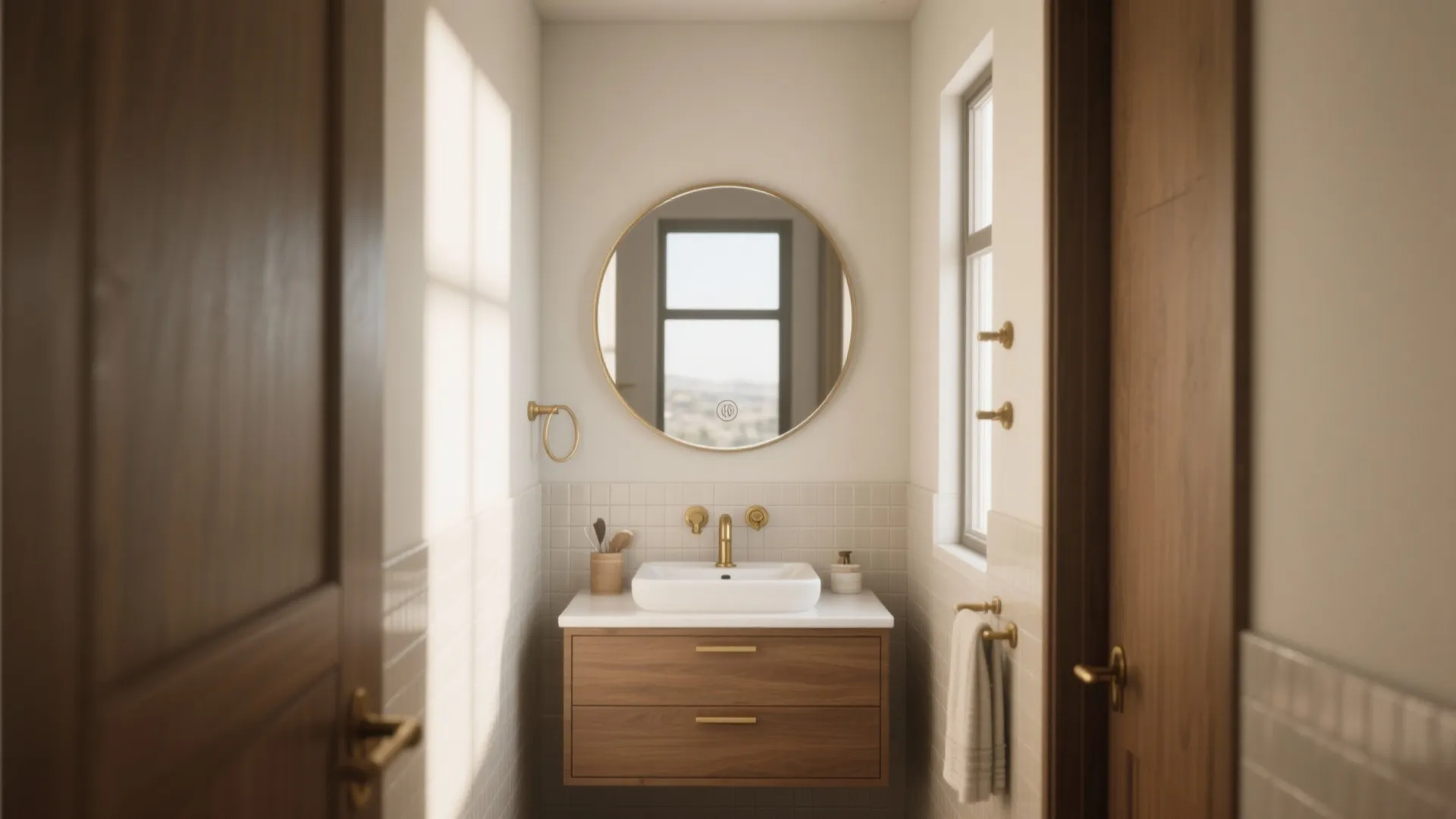 1. Oversized Round Mirror for Soft Contrast