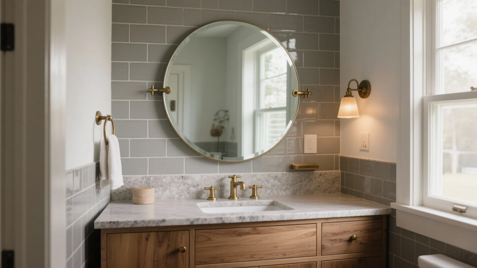 1. Oversized Round Mirror for Soft Contrast