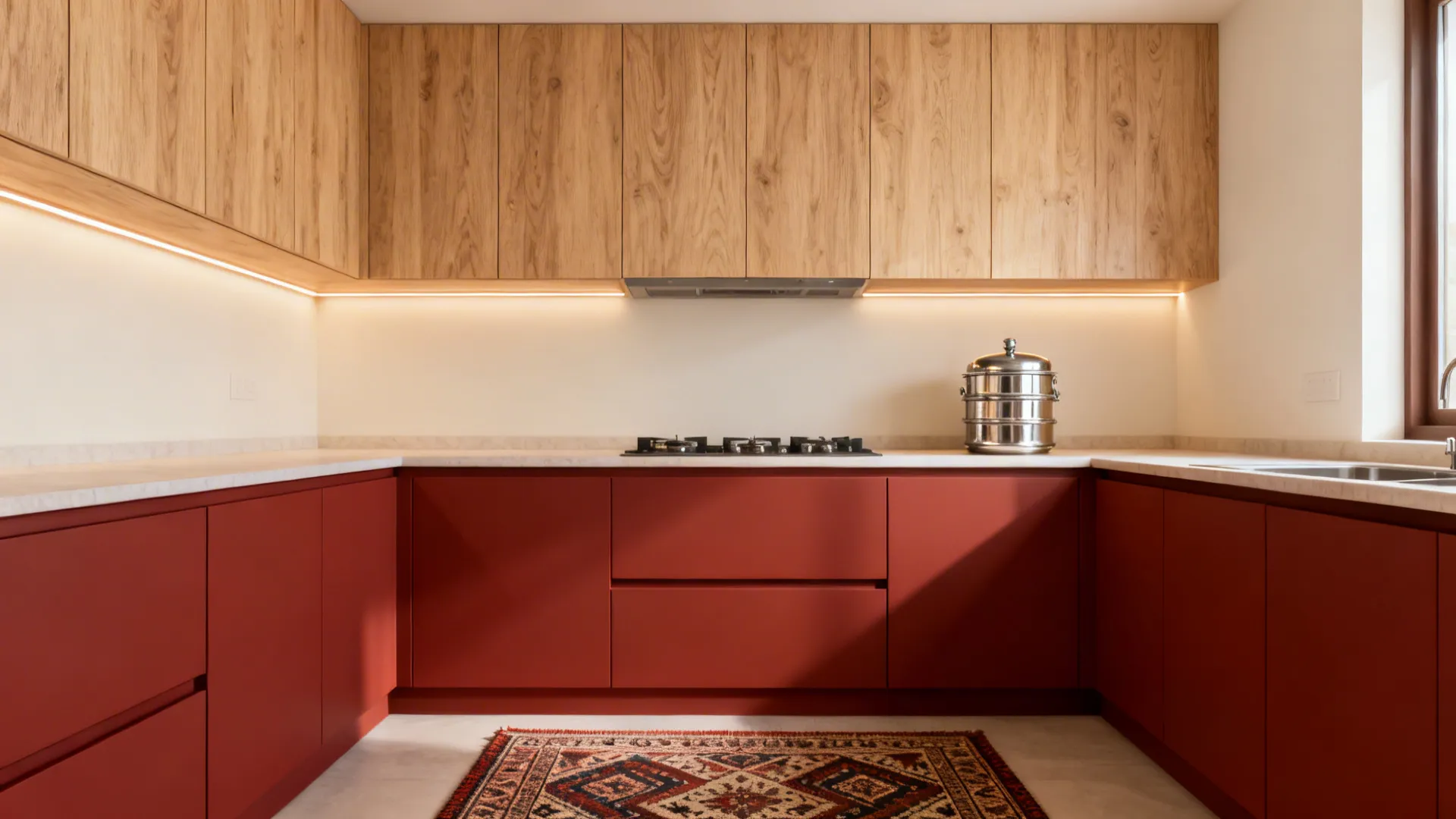 Two-Tone: Oxide Red Base + Wood-Texture Uppers