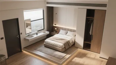 Modern Bedroom with Platform Bed and Ambient Lighting